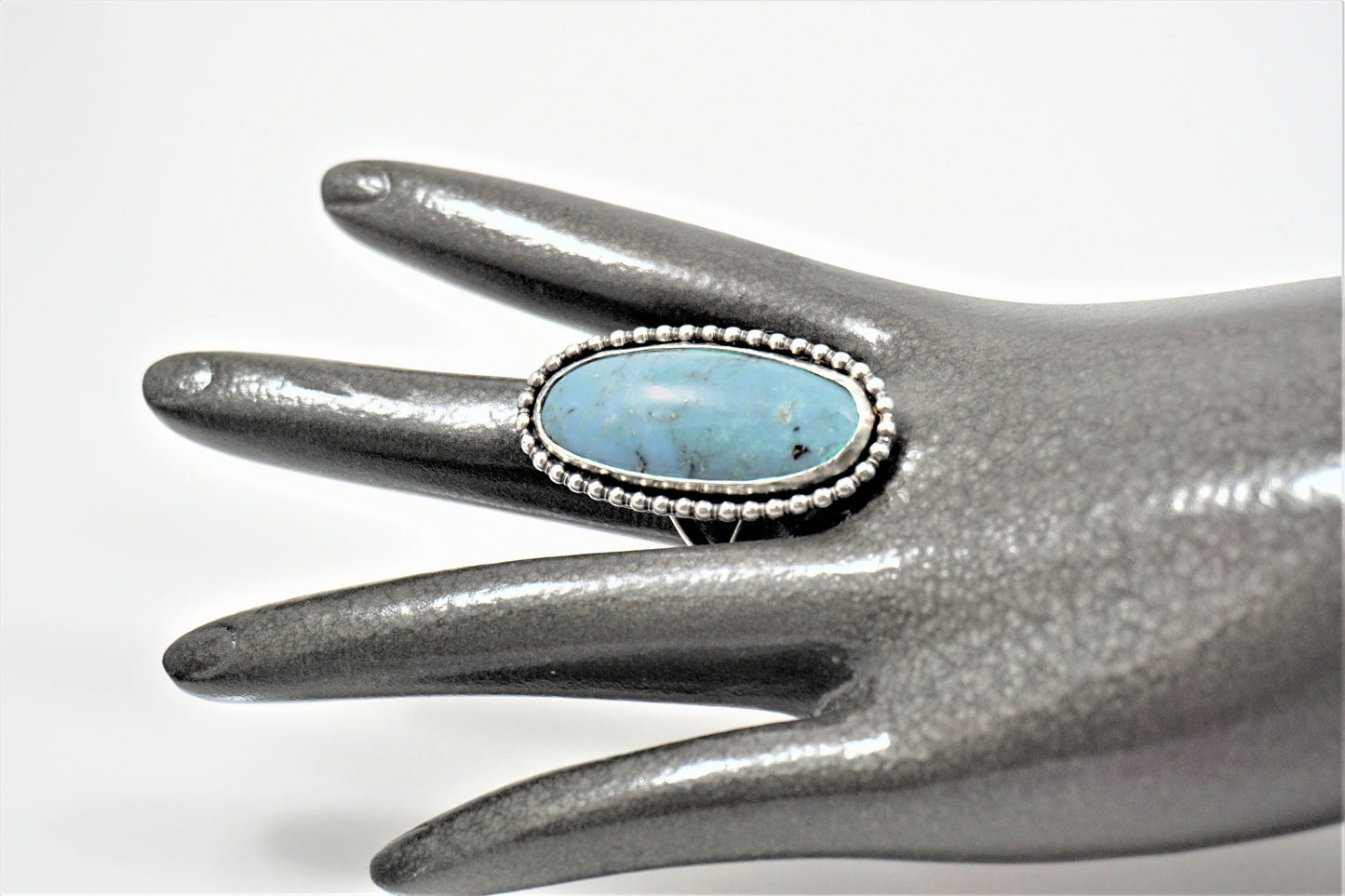Beautiful Big Blue Turquoise and Silver Ring, Artisan Southwest Style Statement Ring