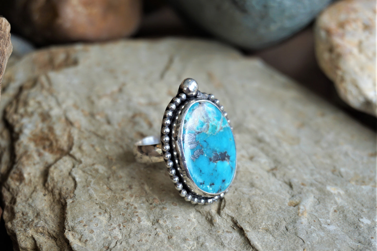 Classic Blue Turquoise Ring, Southwest Style Bohemian Turquoise Statement Ring