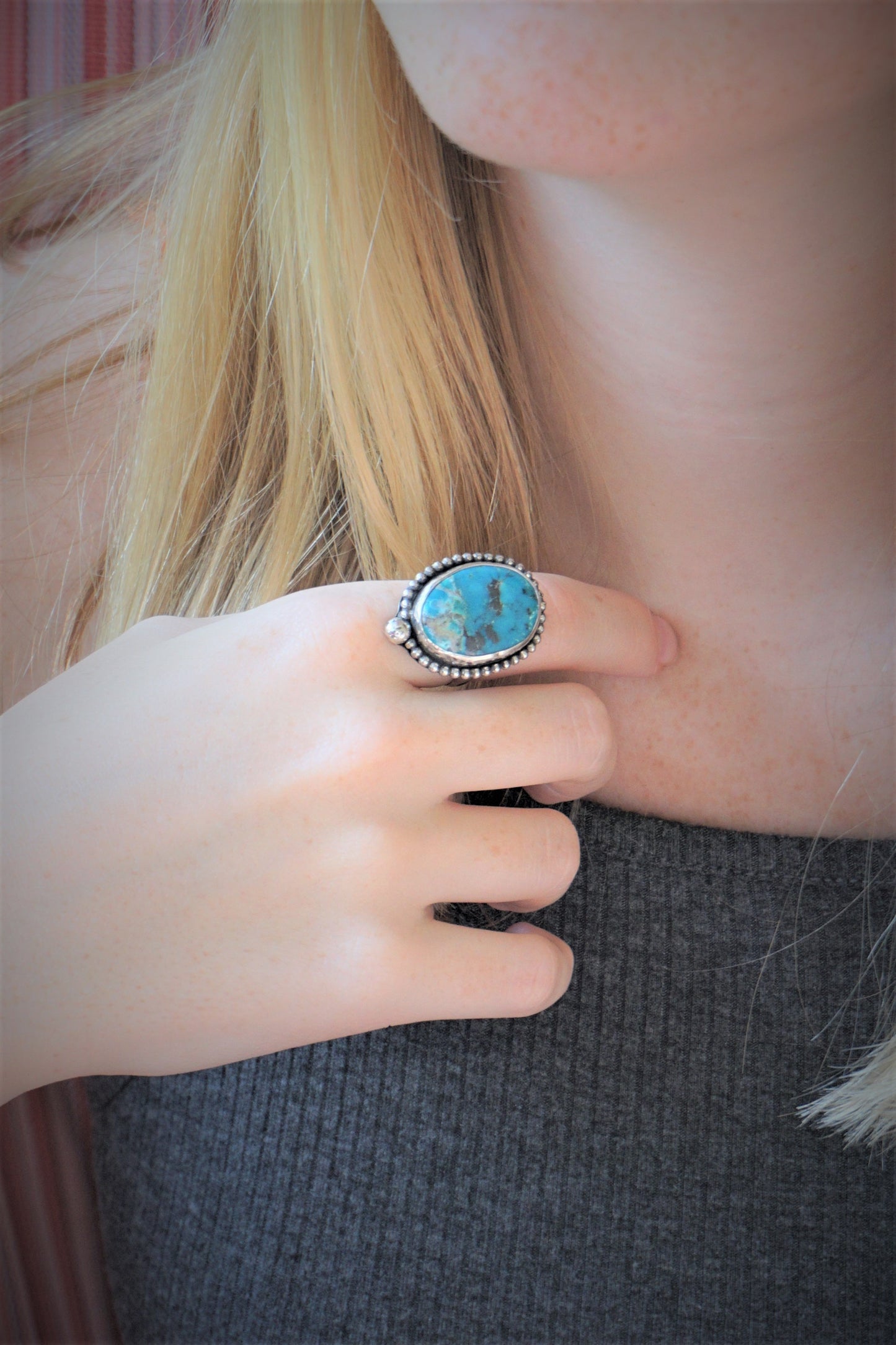 Classic Blue Turquoise Ring, Southwest Style Bohemian Turquoise Statement Ring