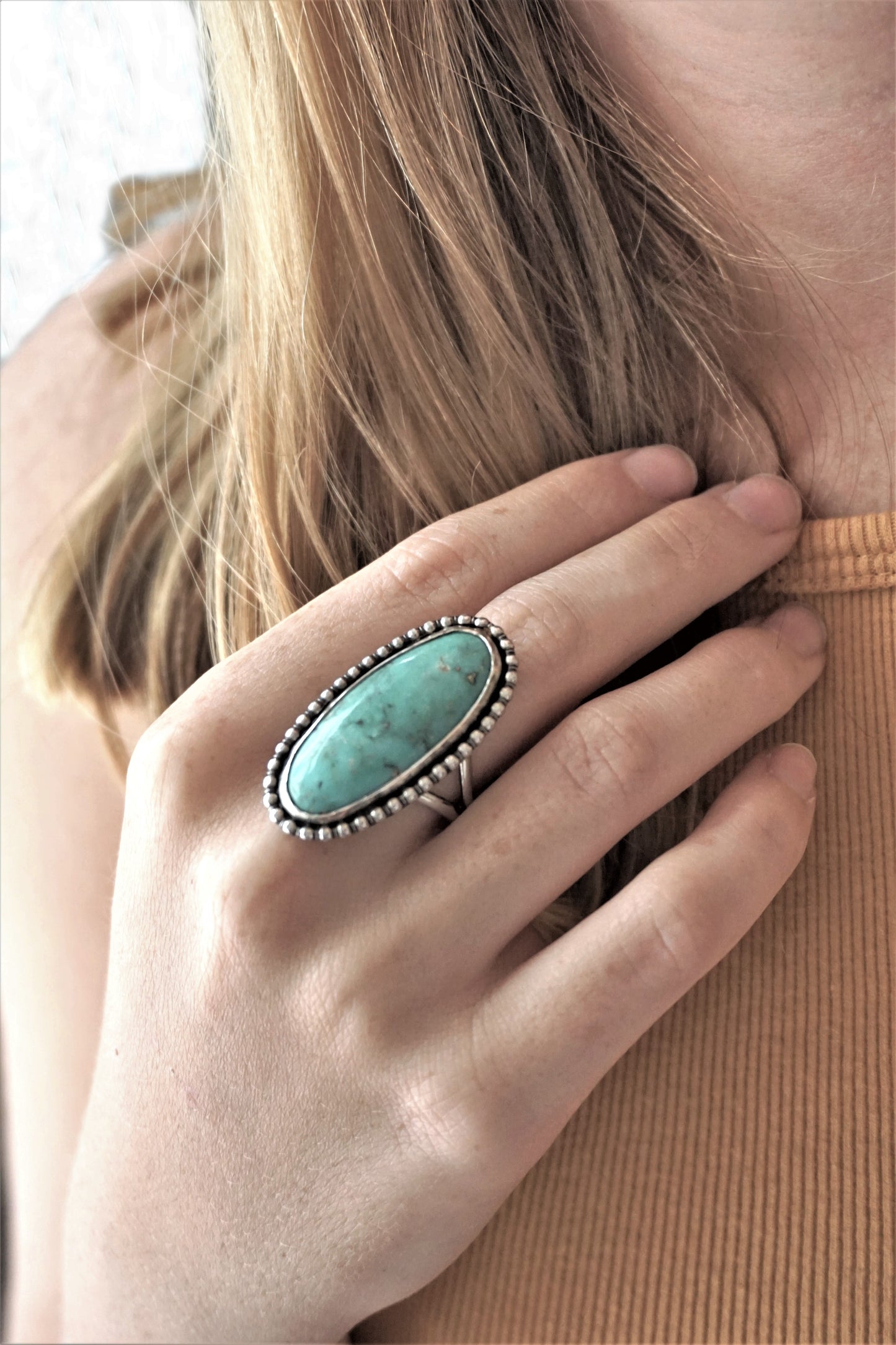 Beautiful Big Blue Turquoise and Silver Ring, Artisan Southwest Style Statement Ring