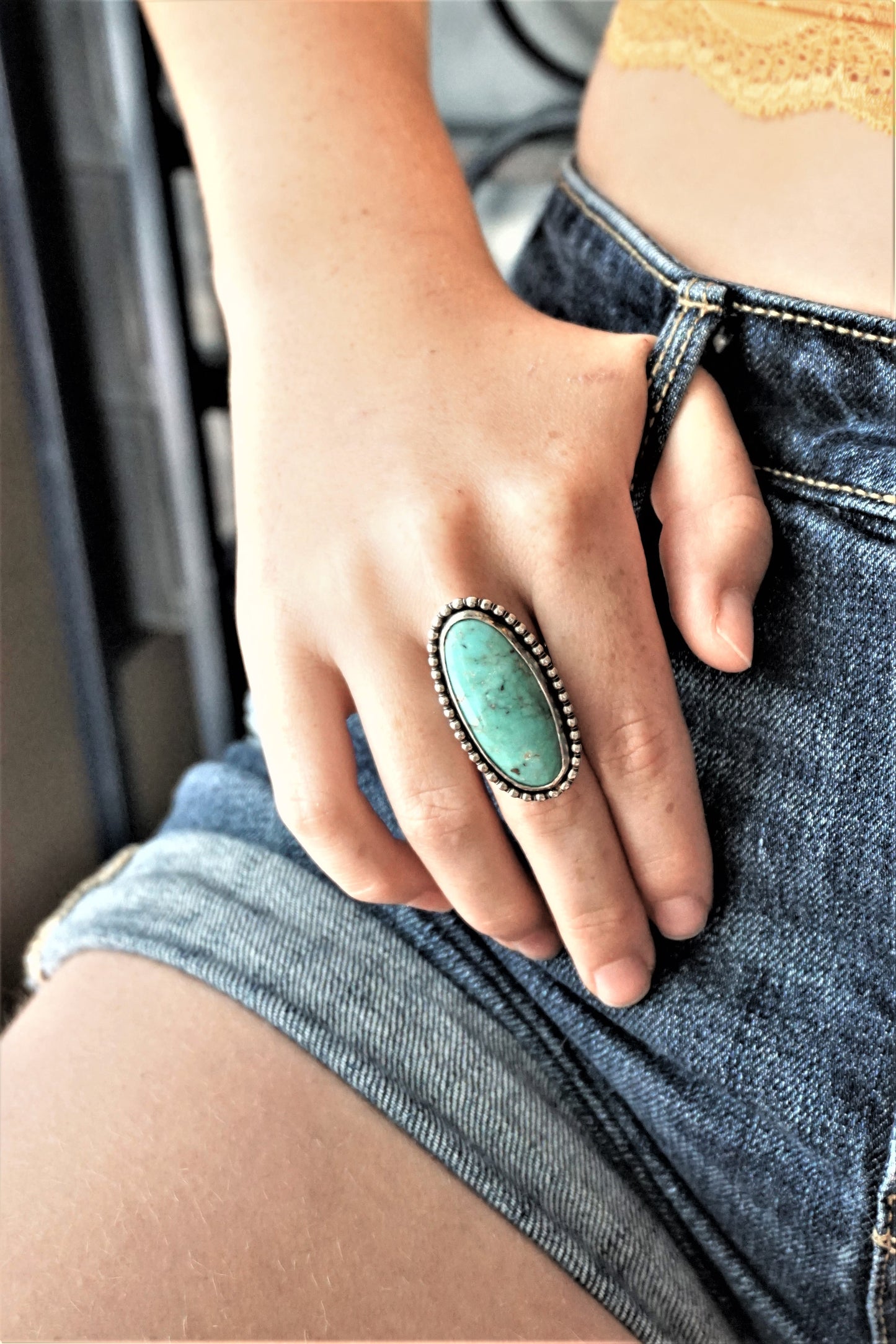 Beautiful Big Blue Turquoise and Silver Ring, Artisan Southwest Style Statement Ring
