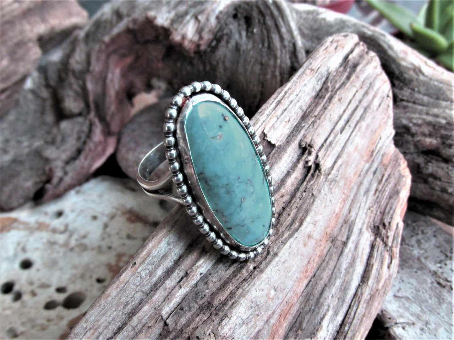 Beautiful Big Blue Turquoise and Silver Ring, Artisan Southwest Style Statement Ring