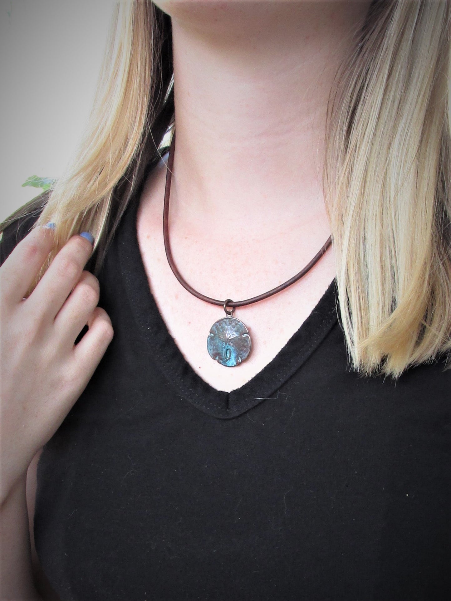 Copper Sand Dollar Pendant Necklace, Eco-Friendly Boho Unisex Surfer Style Leather Necklace