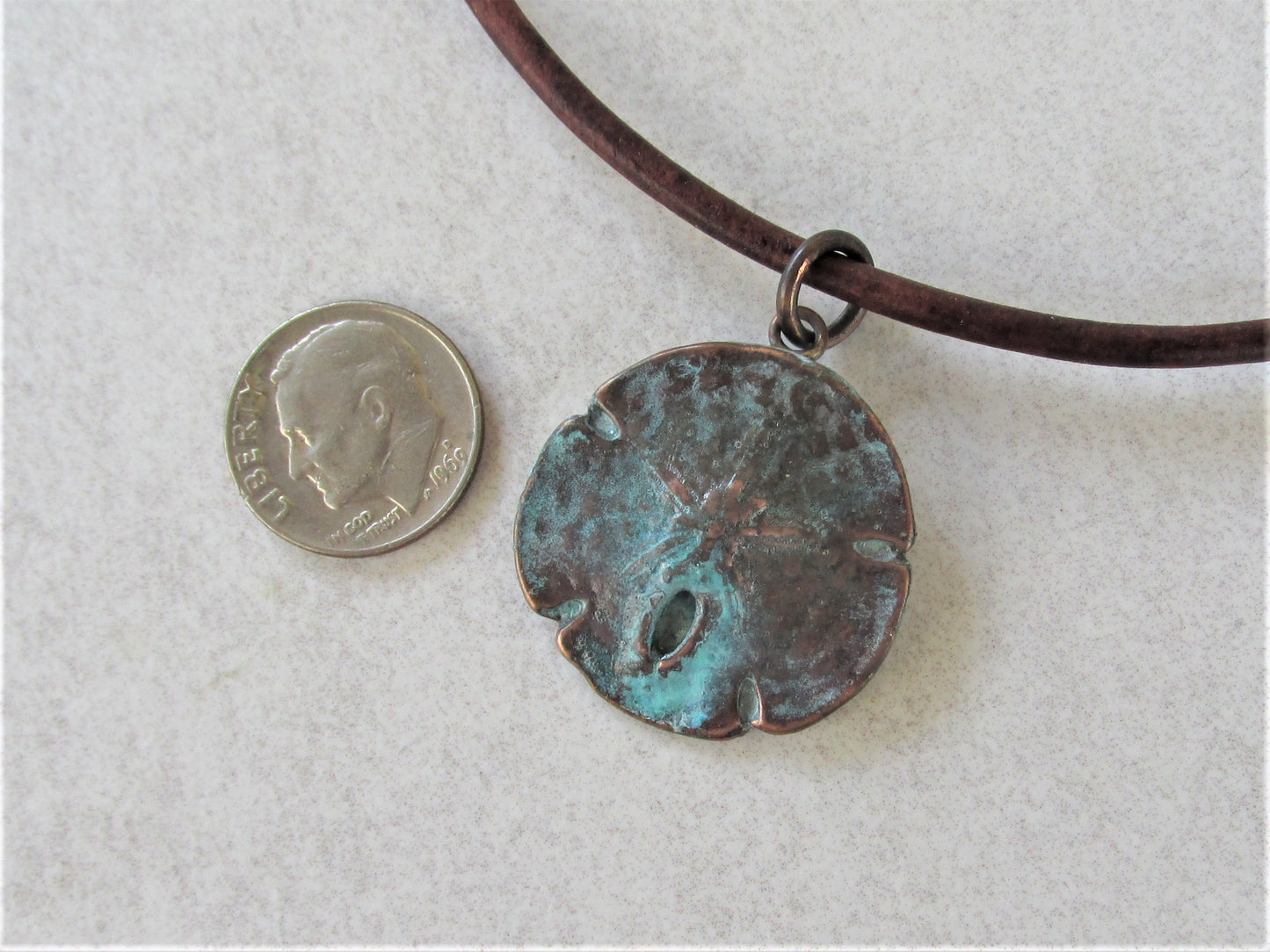 Copper Sand Dollar Pendant Necklace, Eco-Friendly Boho Unisex Surfer Style Leather Necklace