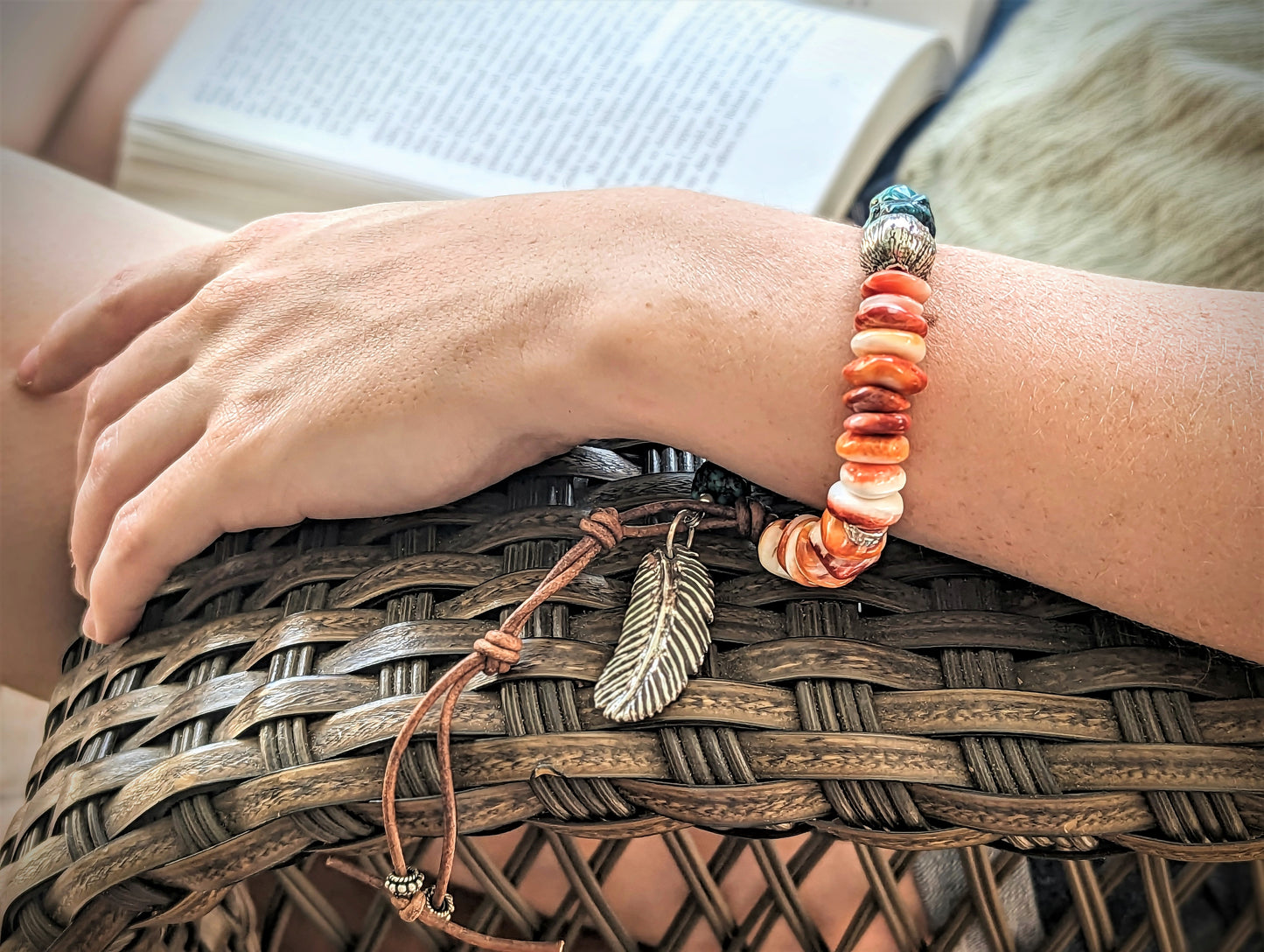 Natural Turquoise Nugget, Spiny Oyster and Silver Bracelet, Eco-Friendly Artisan Southwest Style Unisex