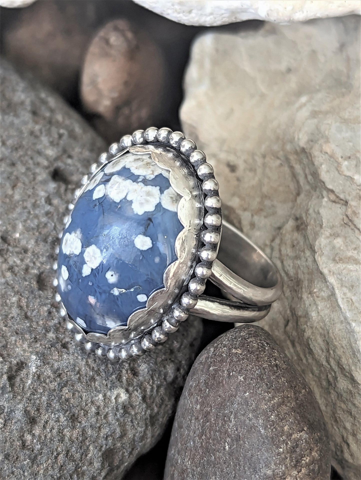 Leland Blue and Silver Ring, Unique Bohemian Artisan Statement Ring