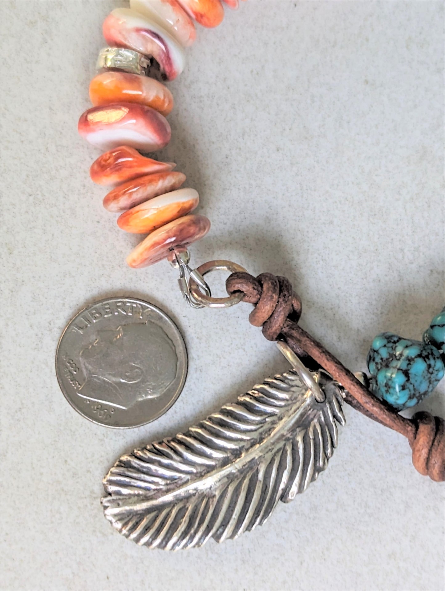 Natural Turquoise Nugget, Spiny Oyster and Silver Bracelet, Eco-Friendly Artisan Southwest Style Unisex