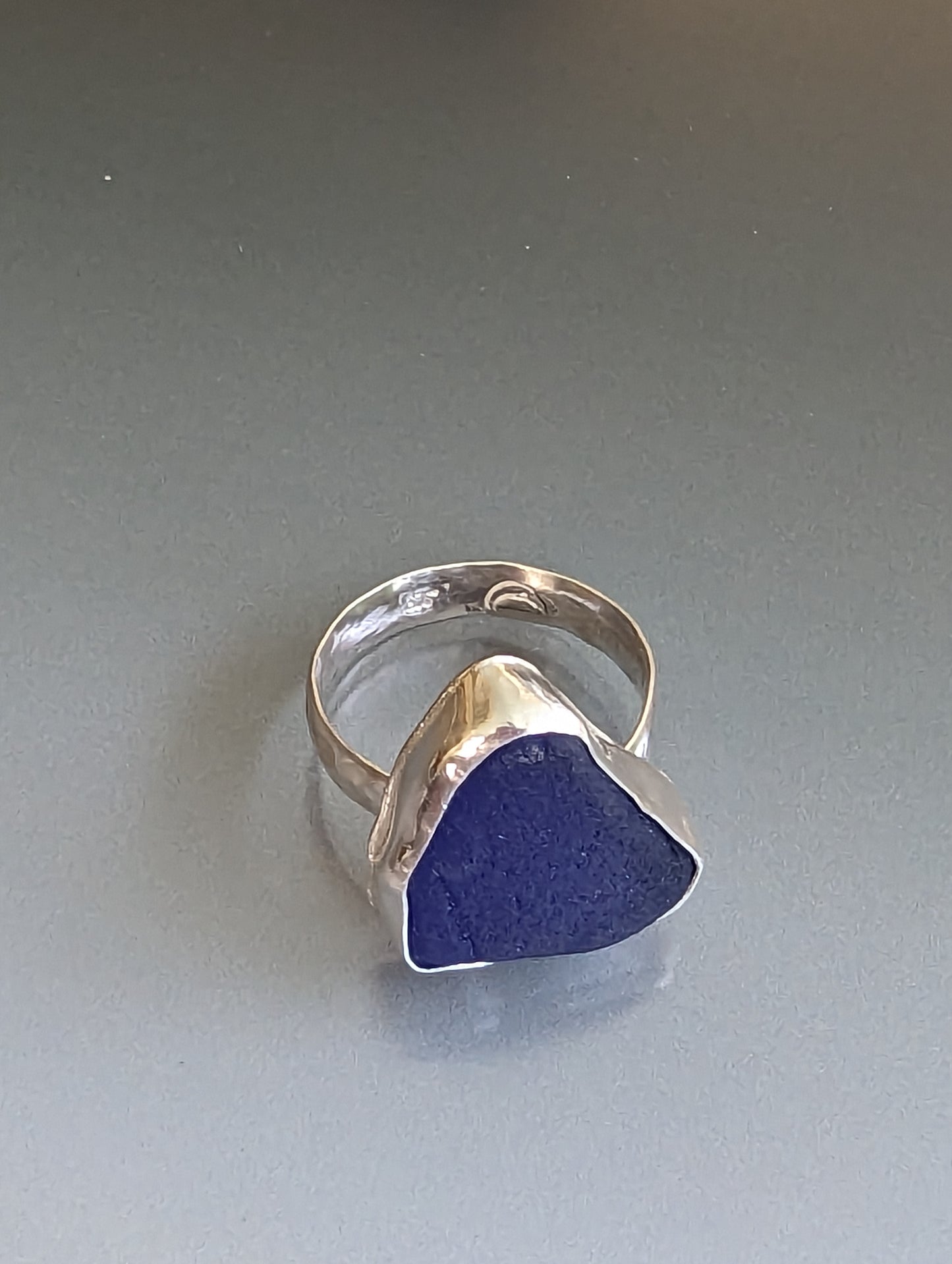 Deep Blue Sea Glass in Sterling Silver Ring, Boho Artisan Beach Glass Ring