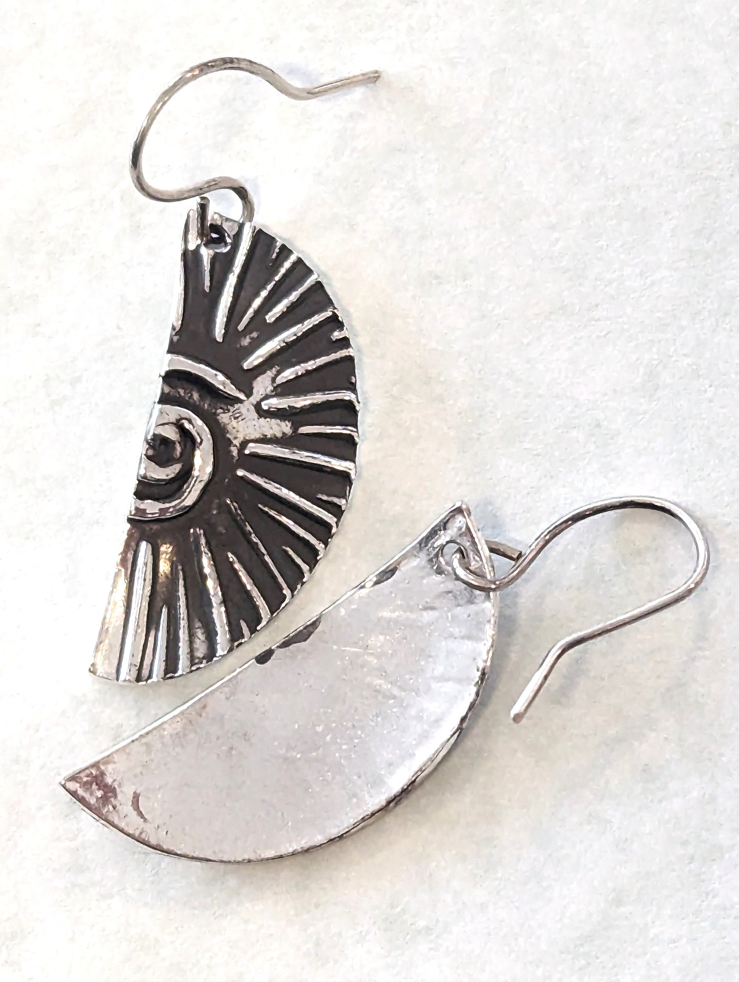 Silver Half-Circle Swirl Dangle Earrings, Eco-Friendly Artisan Bohemian Jewelry