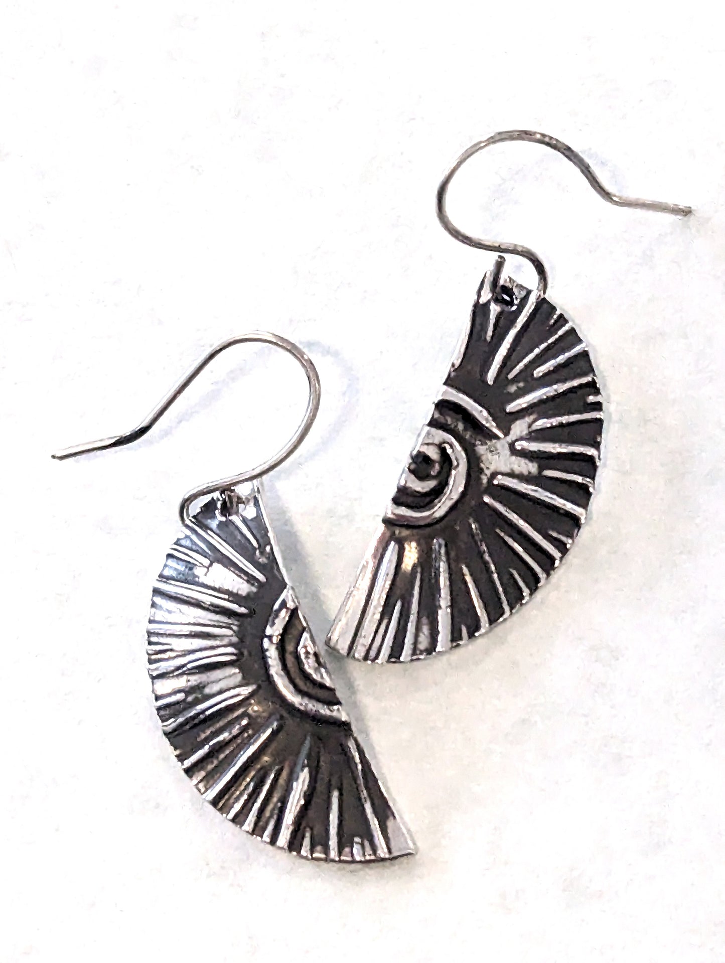 Silver Half-Circle Swirl Dangle Earrings, Eco-Friendly Artisan Bohemian Jewelry