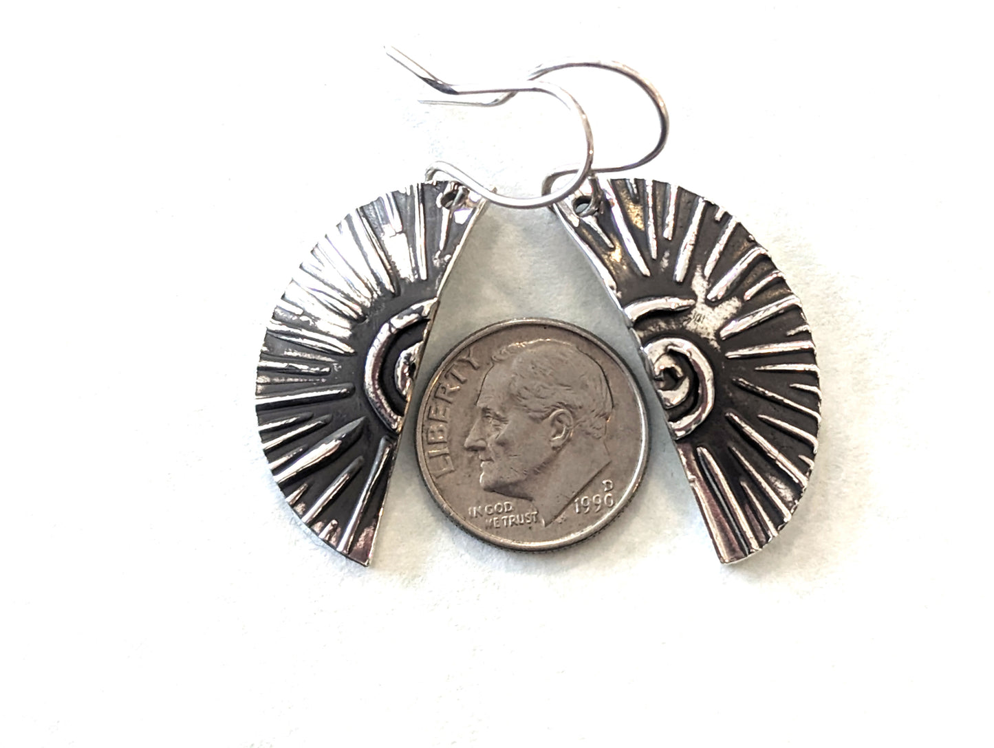 Silver Half-Circle Swirl Dangle Earrings, Eco-Friendly Artisan Bohemian Jewelry