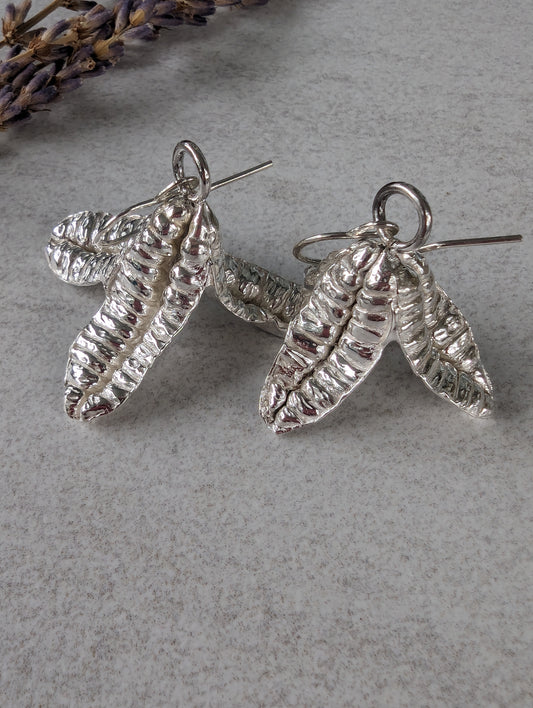 Iris Seed Pod Earrings, Eco Friendly Funky Organic Silver Earrings