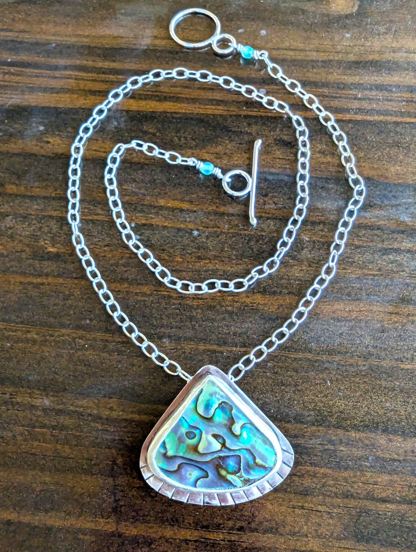 Shimmering Blue Abalone in Sterling Siver Pendant Neckace