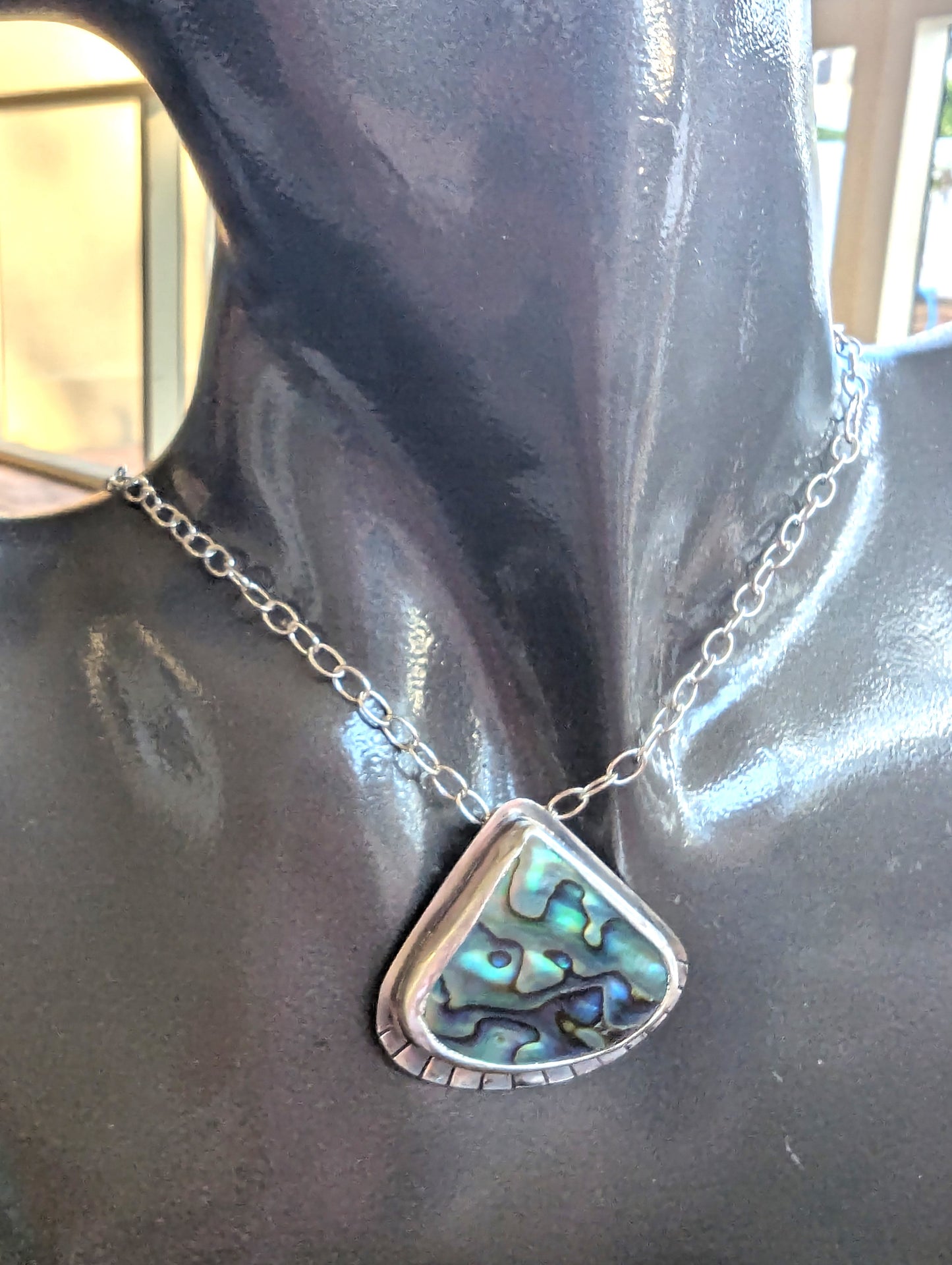 Shimmering Blue Abalone in Sterling Siver Pendant Neckace