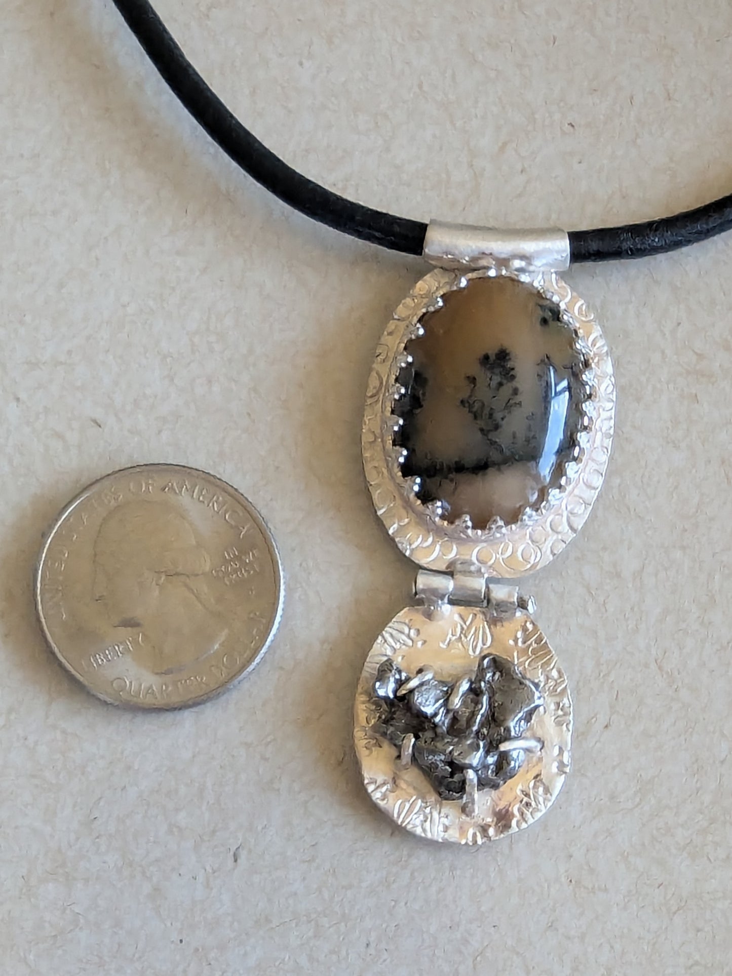 Out-of-This-World Meteorite and Dendritic Agate Kinetic Pendant Necklace