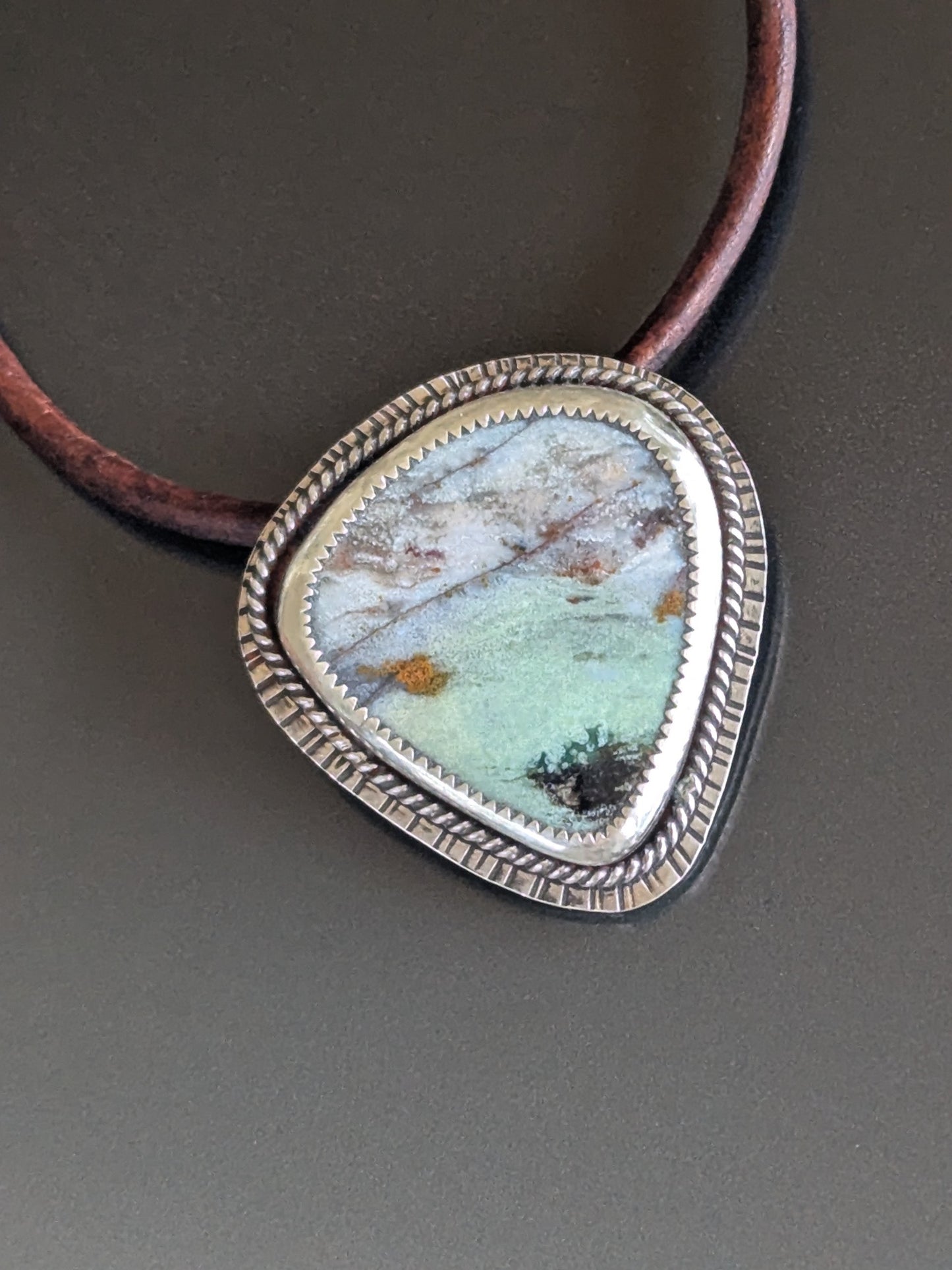 Blue Opalized Petrified Wood in Sterling Silver Pendant Necklace
