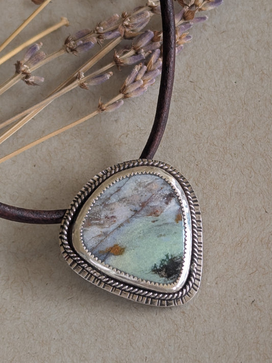 Blue Opalized Petrified Wood in Sterling Silver Pendant Necklace