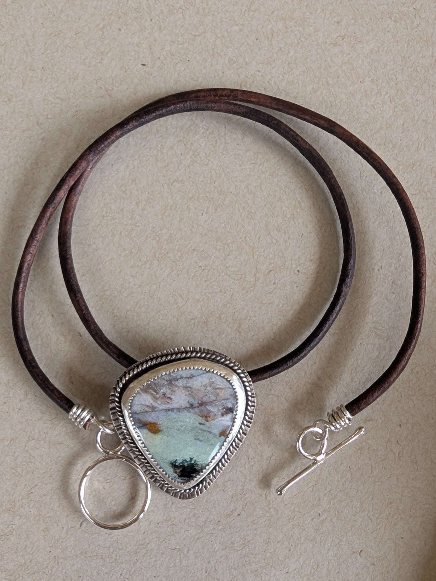 Blue Opalized Petrified Wood in Sterling Silver Pendant Necklace
