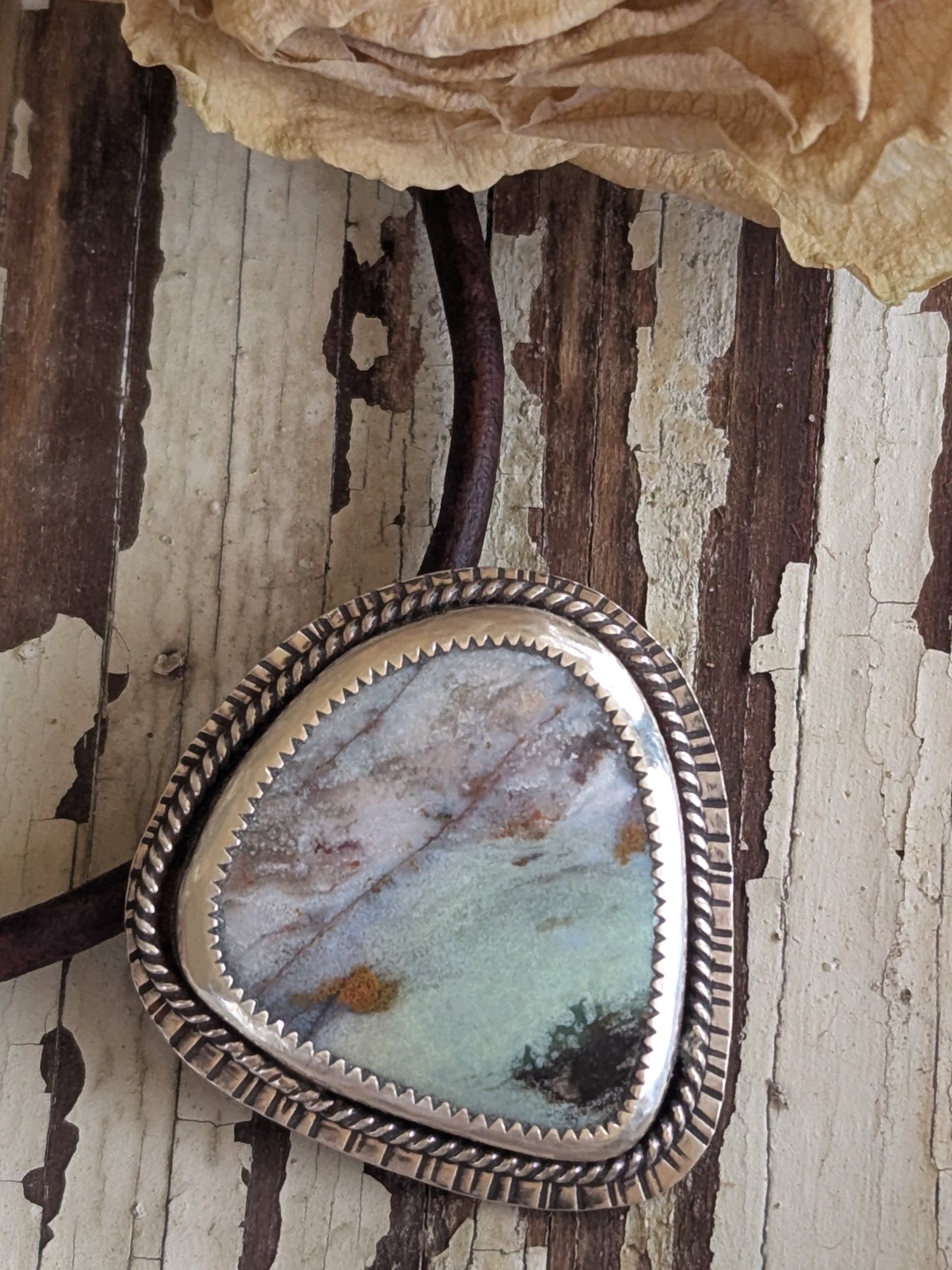 Blue Opalized Petrified Wood in Sterling Silver Pendant Necklace