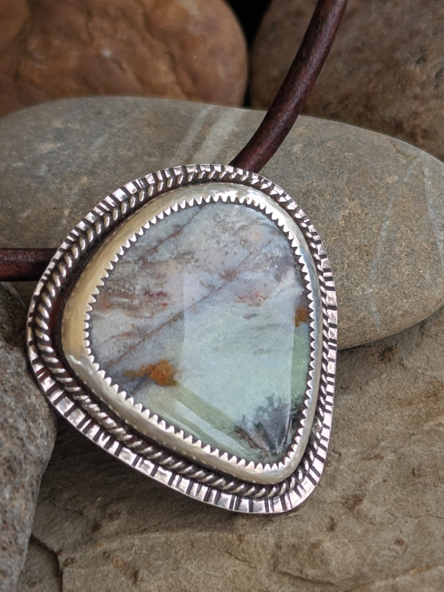 Blue Opalized Petrified Wood in Sterling Silver Pendant Necklace