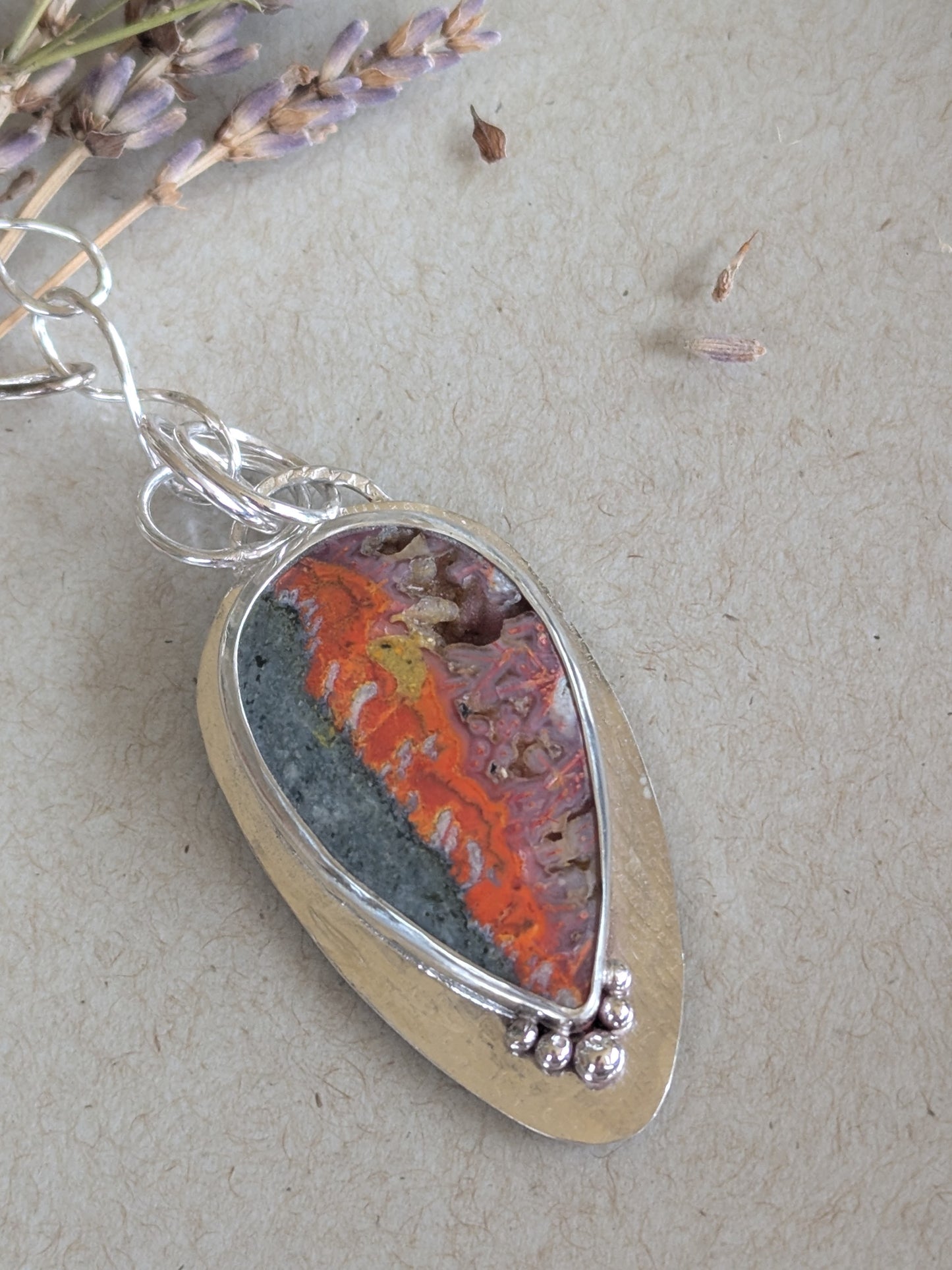 Colorful Magma Agate in Sterling Silver Lariat Style Necklace