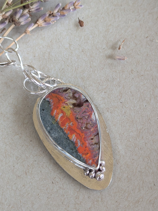 Colorful Magma Agate in Sterling Silver Lariat Style Necklace