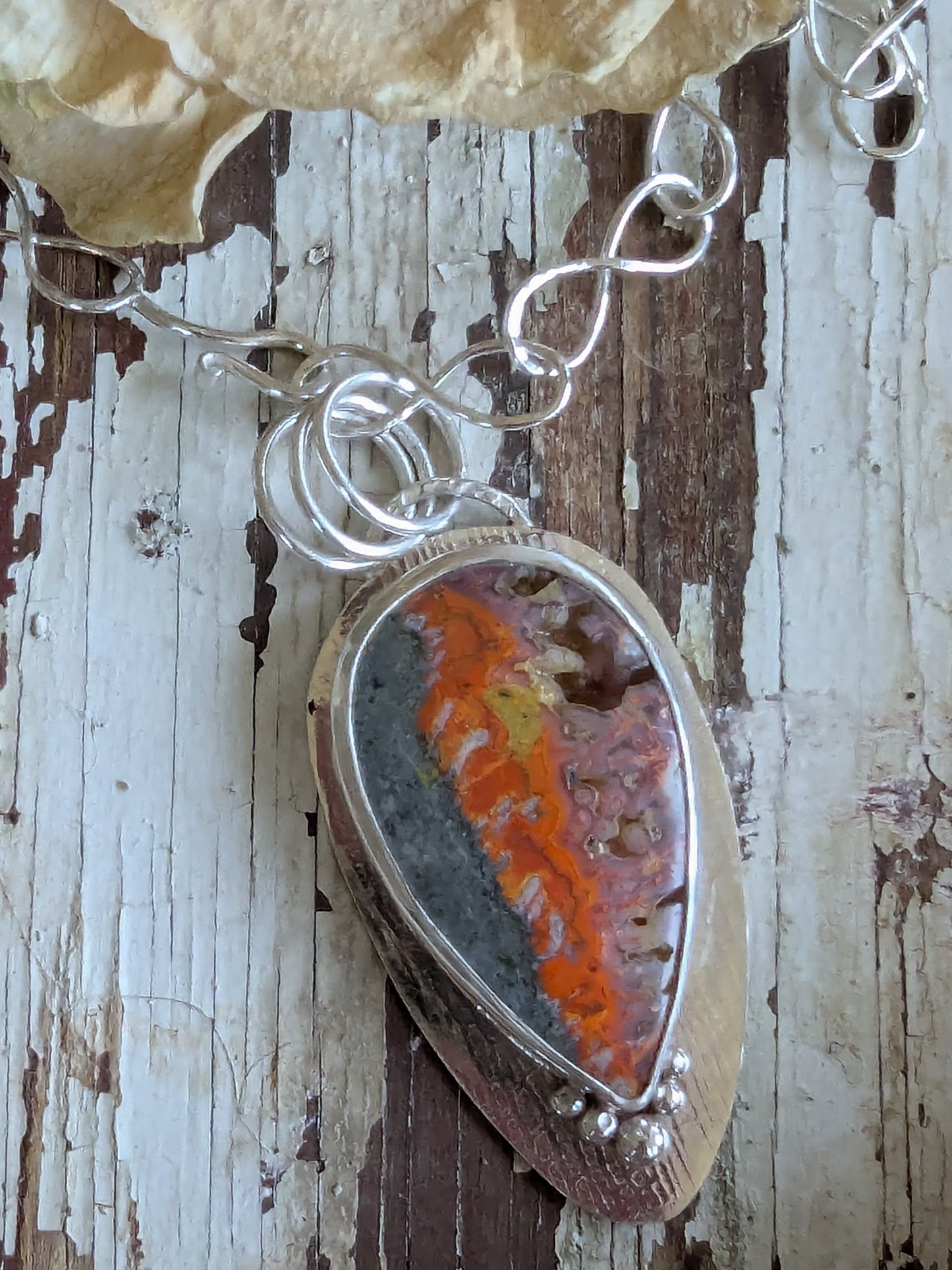 Colorful Magma Agate in Sterling Silver Lariat Style Necklace
