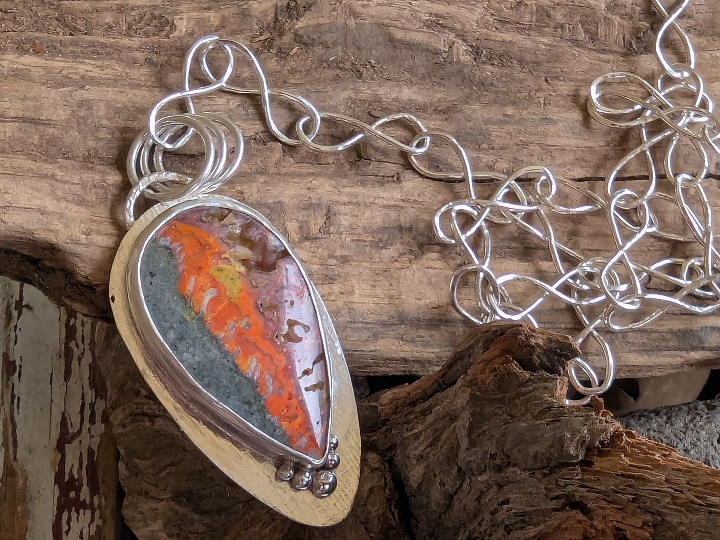 Colorful Magma Agate in Sterling Silver Lariat Style Necklace