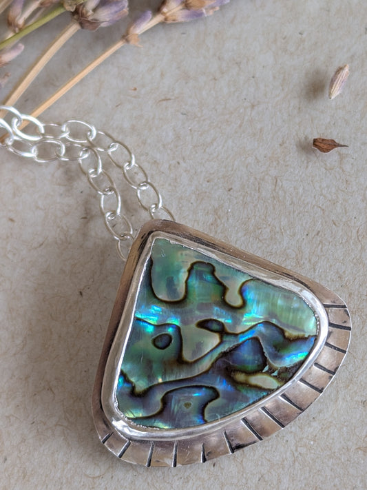 Shimmering Blue Abalone in Sterling Siver Pendant Neckace