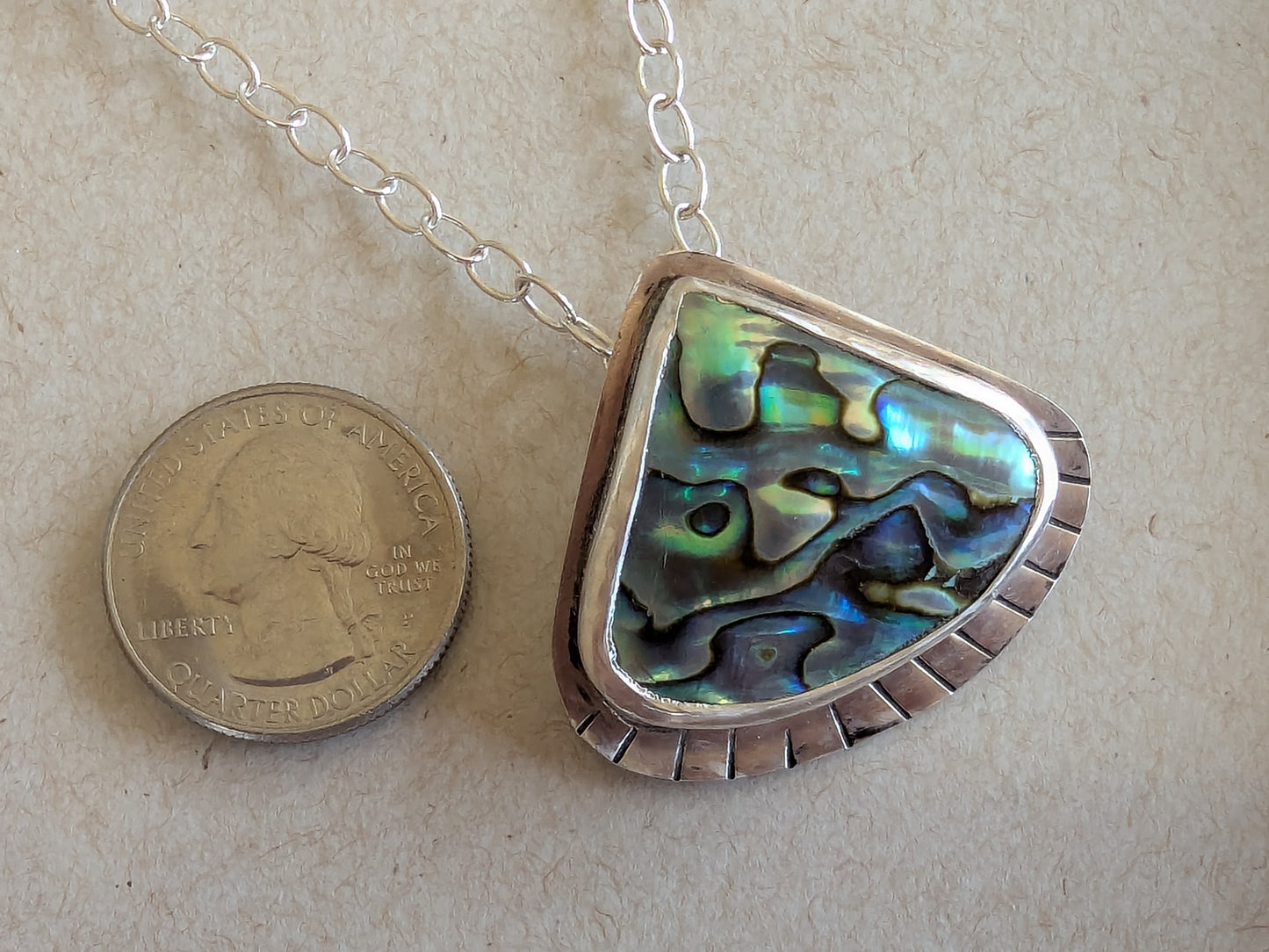 Shimmering Blue Abalone in Sterling Siver Pendant Neckace