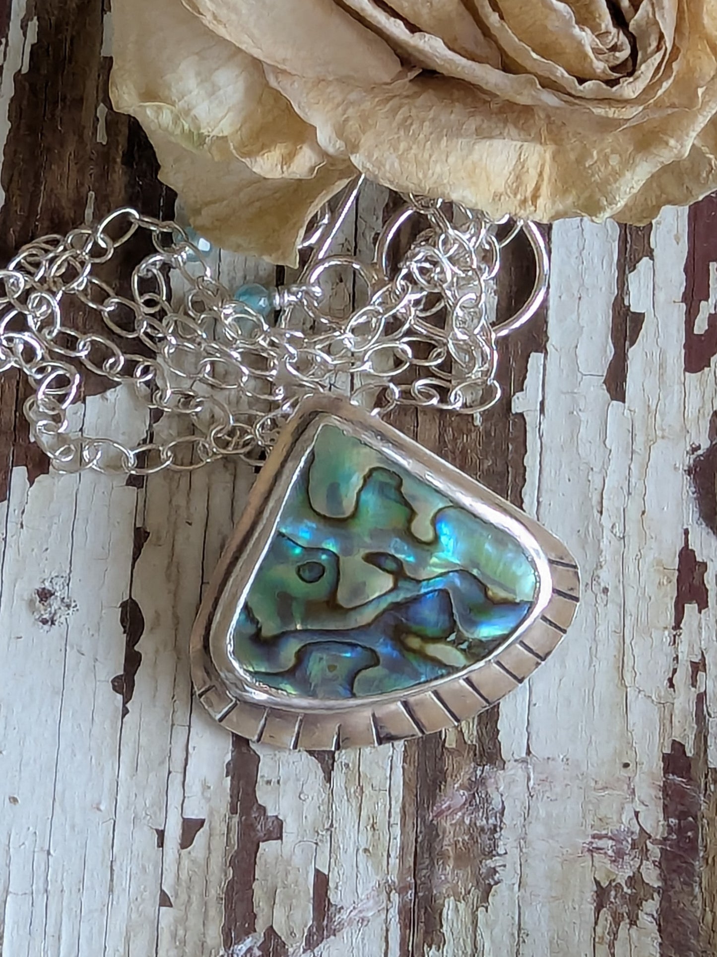 Shimmering Blue Abalone in Sterling Siver Pendant Neckace