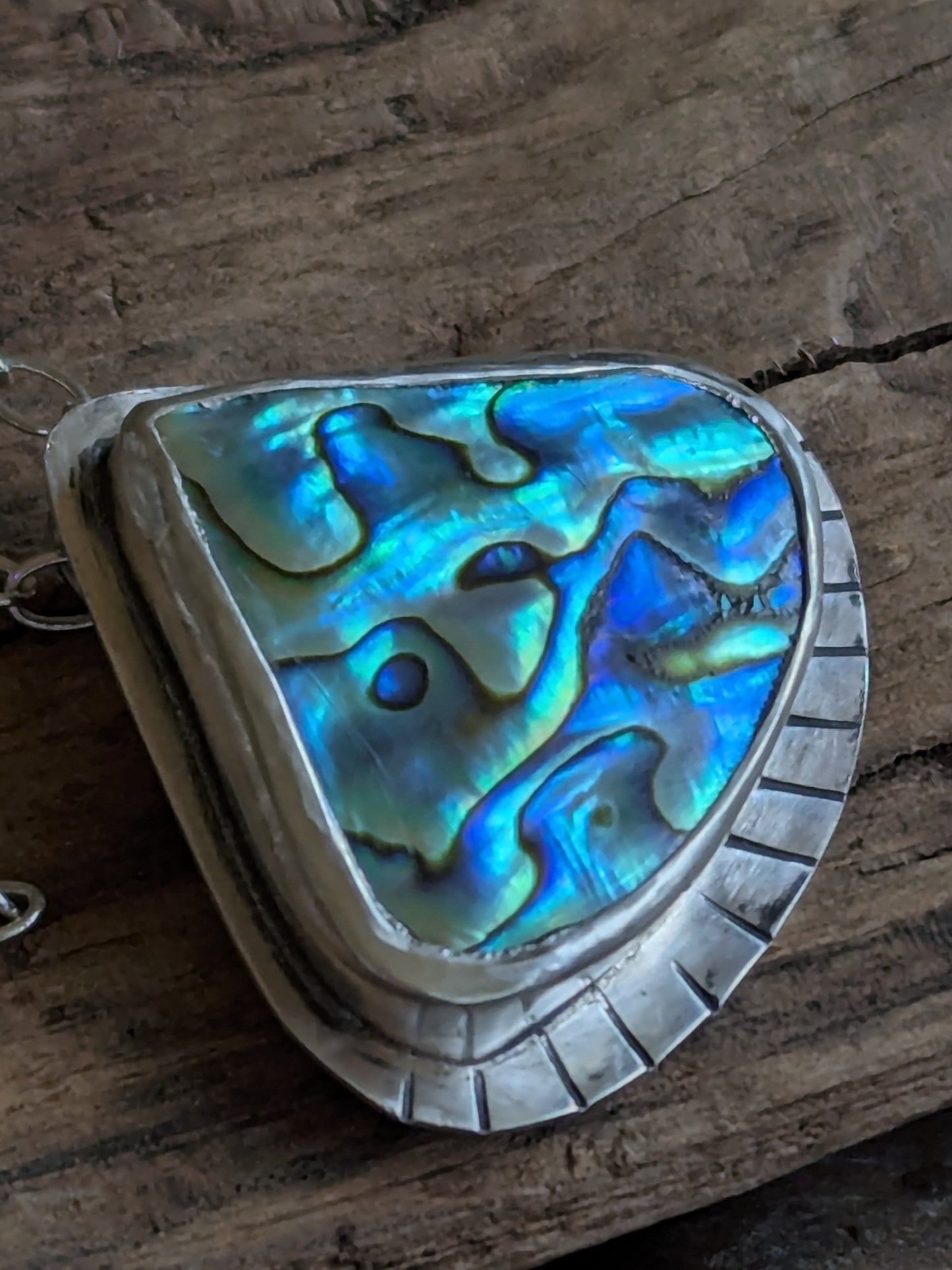 Shimmering Blue Abalone in Sterling Siver Pendant Neckace