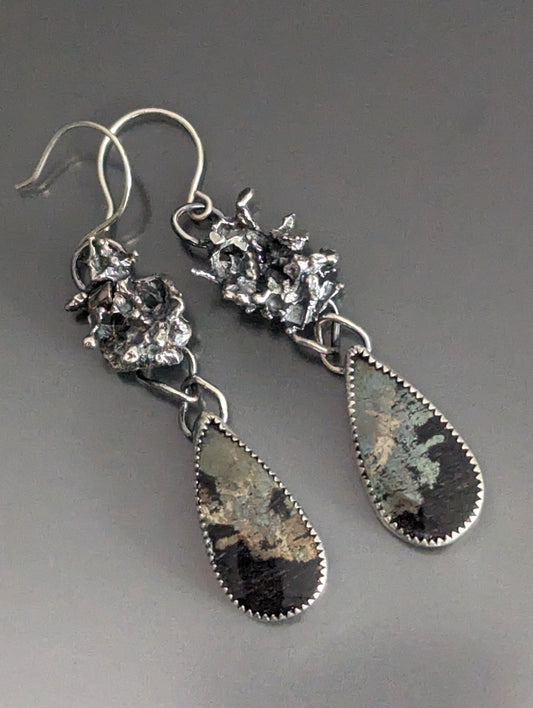 Sterling Silver Organic Cast Earrings with Apache Gold Dangles