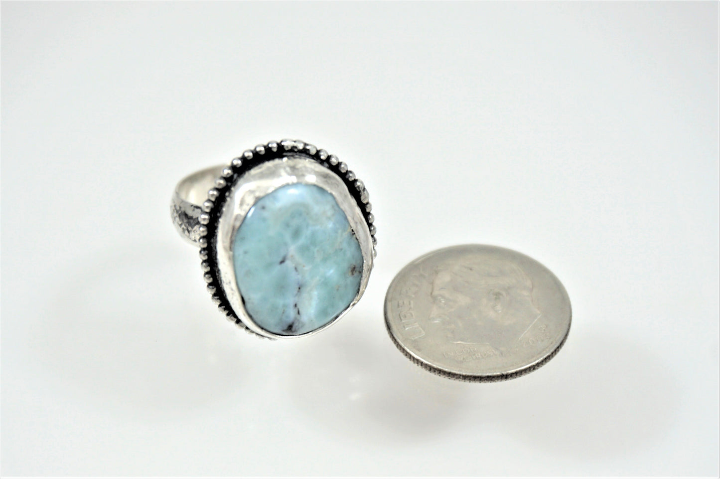 Rustic Blue Larimar Nugget in Sterling Silver Ring, Bohemian OOAK Artisan Jewelry