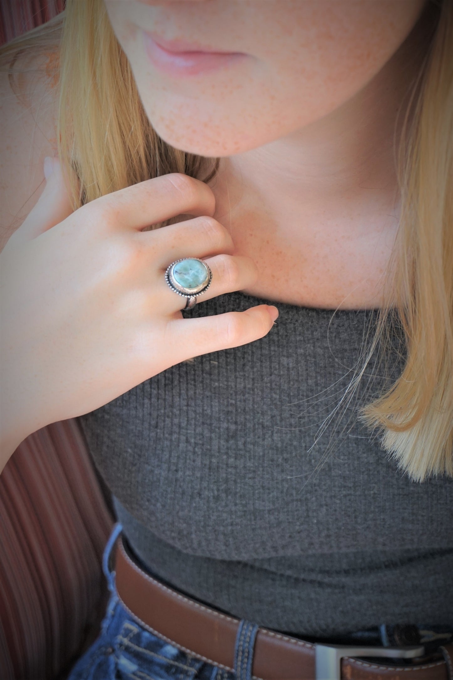 Rustic Blue Larimar Nugget in Sterling Silver Ring, Bohemian OOAK Artisan Jewelry