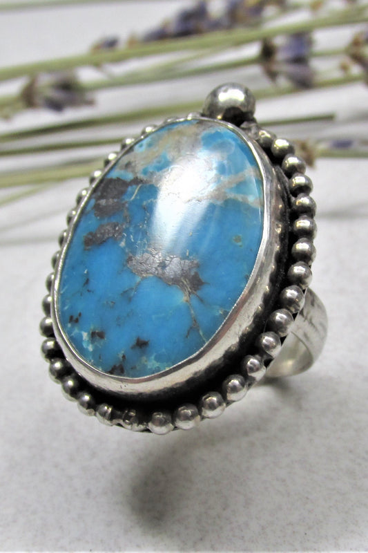 Classic Blue Turquoise Ring, Southwest Style Bohemian Turquoise Statement Ring