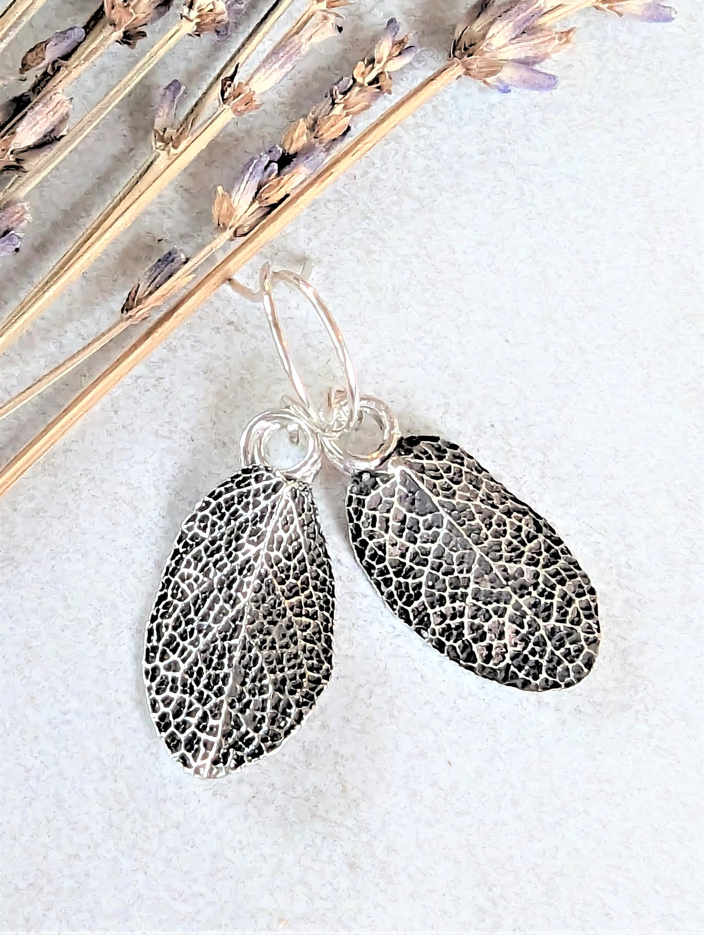 Silver Sage Leaf Earrings, Botanical Eco-Friendly Earrings, Artisan Boho Rustic Nature Inspired Jewelry