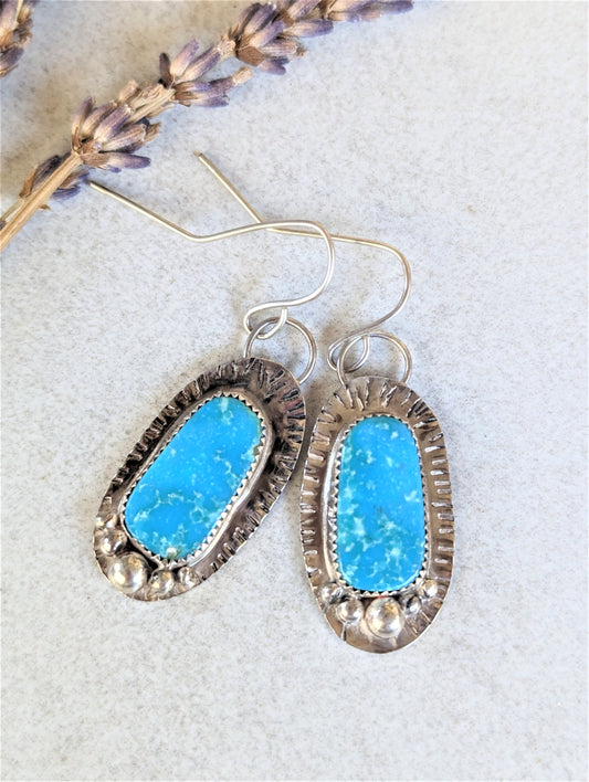Sky Blue Turquoise and Silver Dangle Earrings