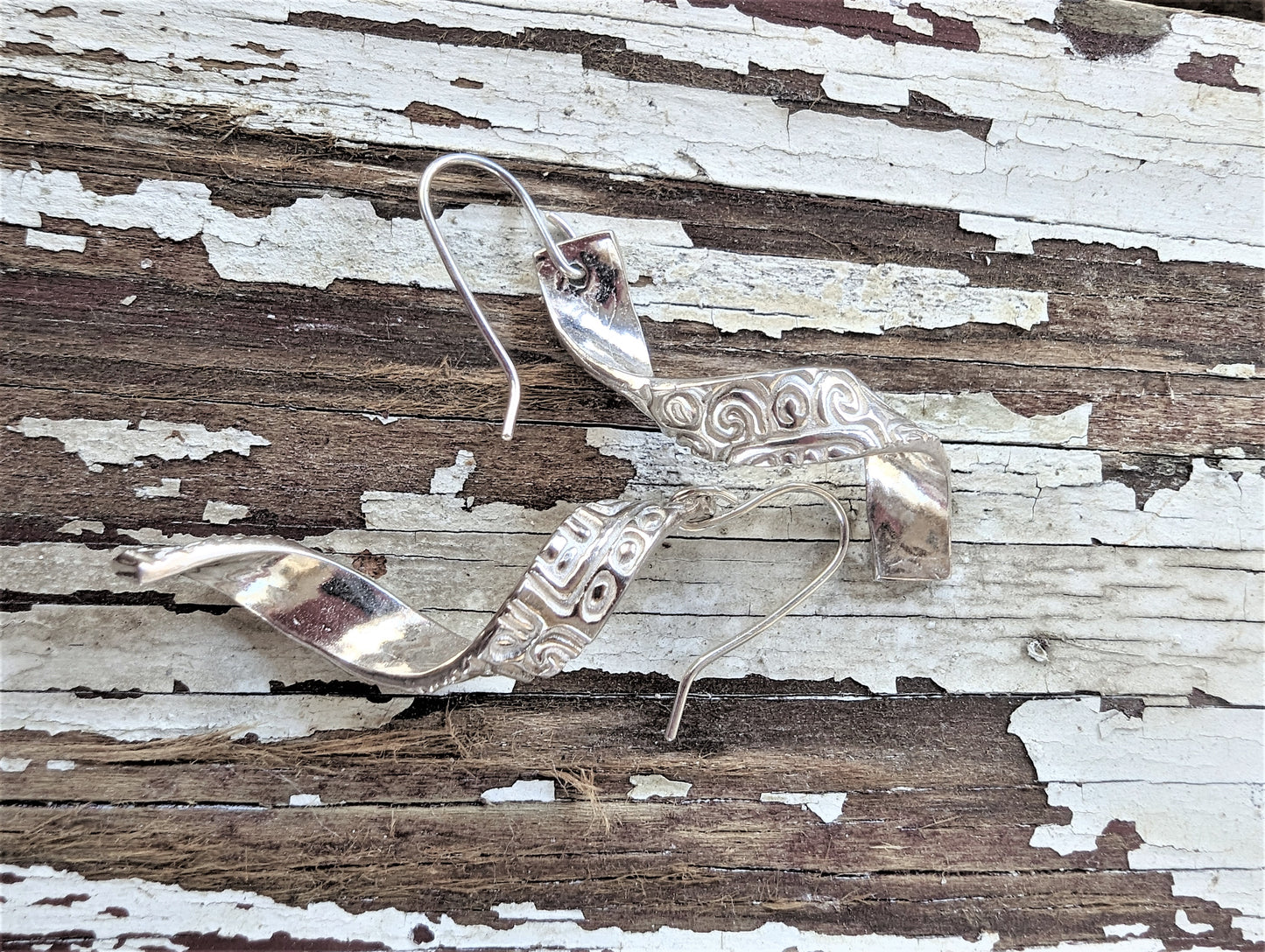 Silver Twisted Dangle Pierced Earrings, Eco Friendly Recycled Metal Artisan OOAK Jewelry