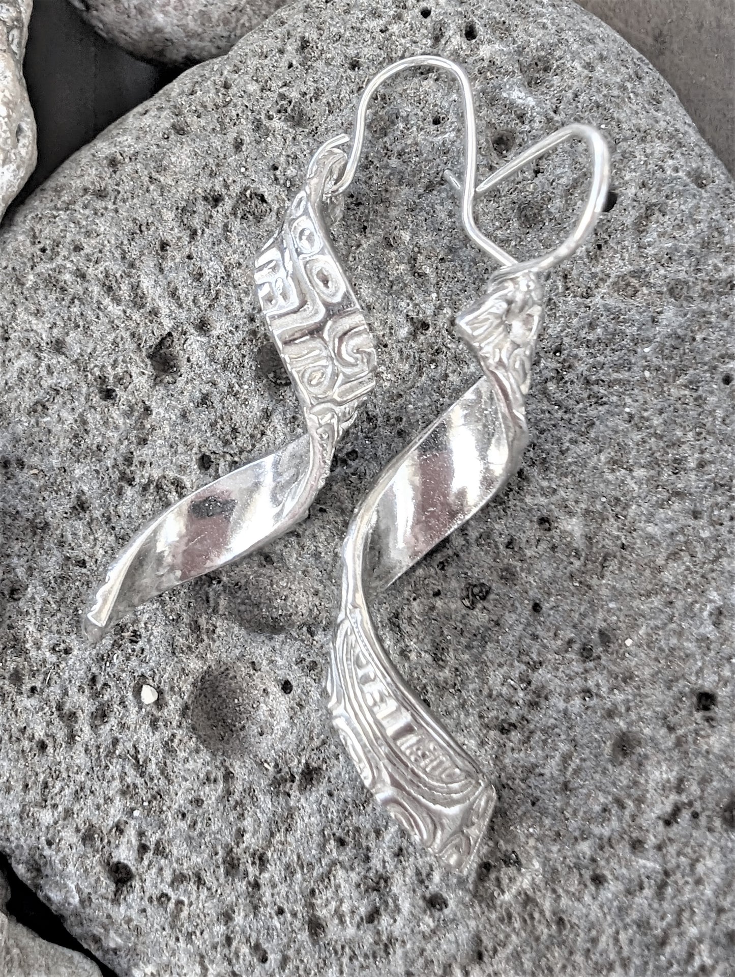 Silver Twisted Dangle Pierced Earrings, Eco Friendly Recycled Metal Artisan OOAK Jewelry