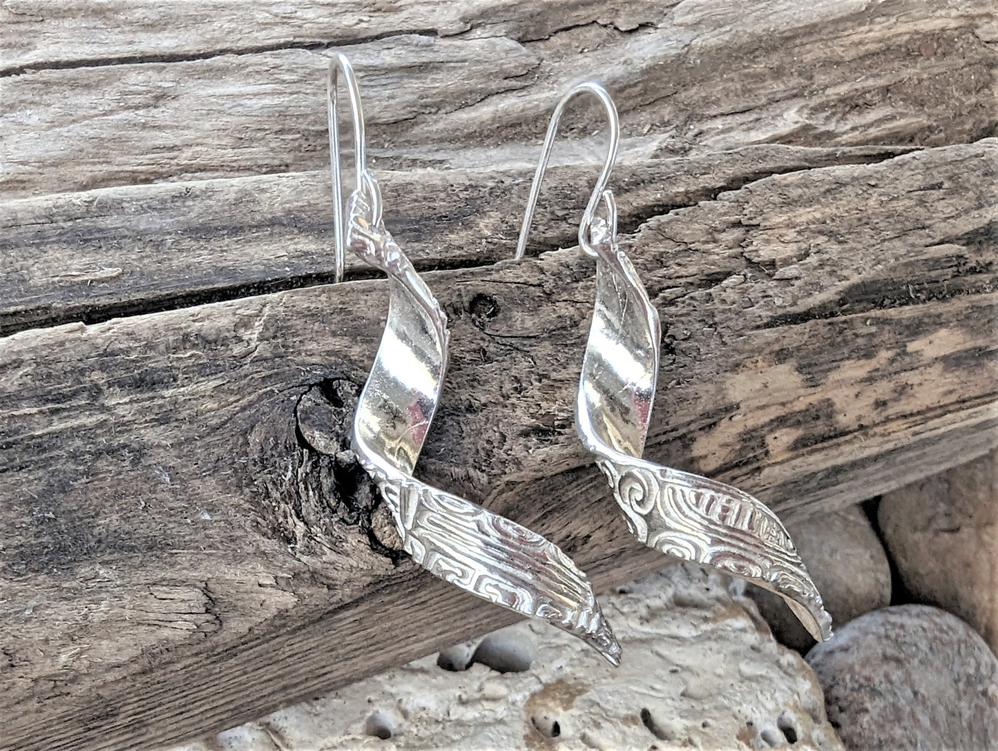 Silver Twisted Dangle Pierced Earrings, Eco Friendly Recycled Metal Artisan OOAK Jewelry