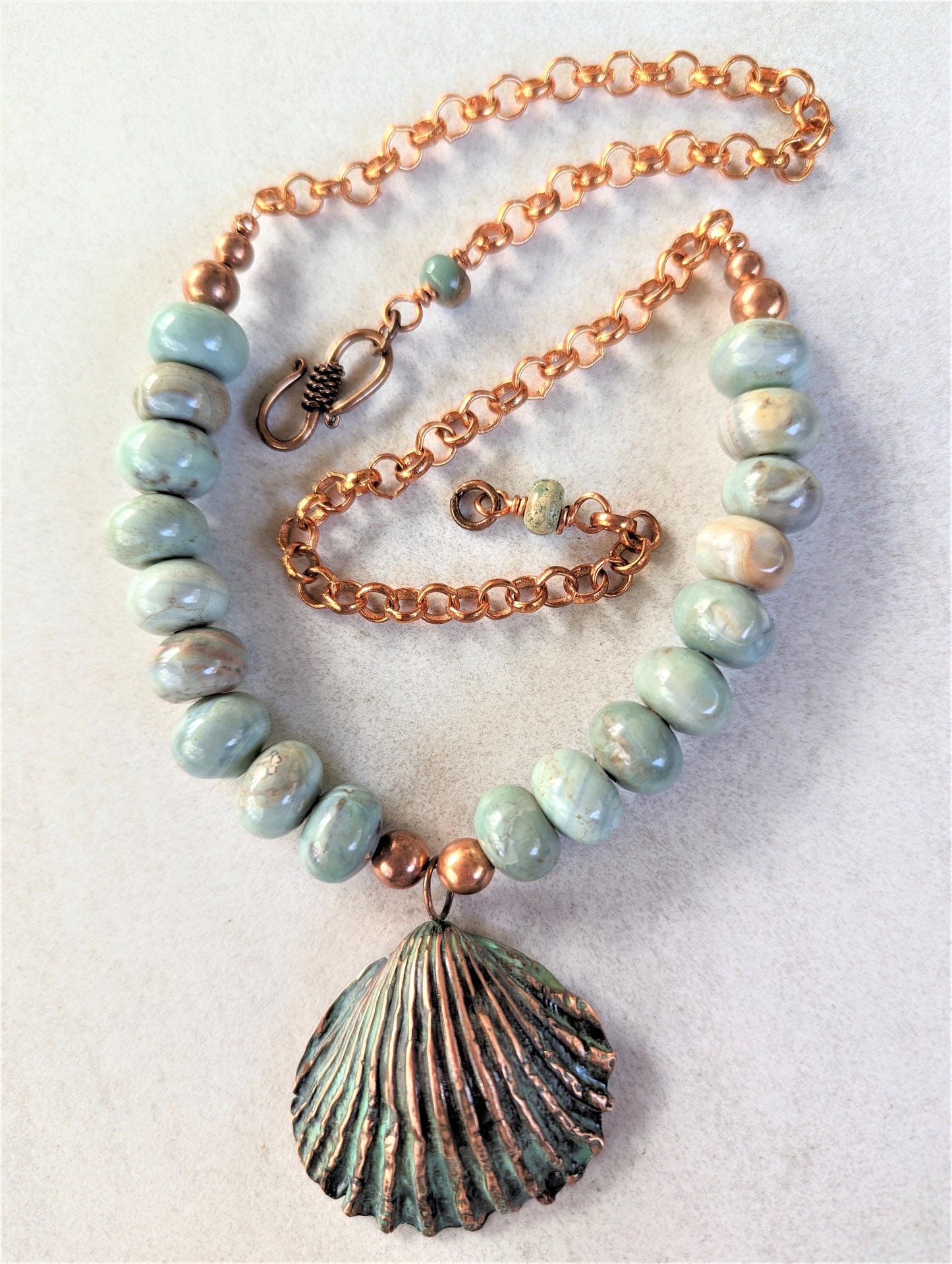 Large Copper Shell Pendant on Agate Necklace