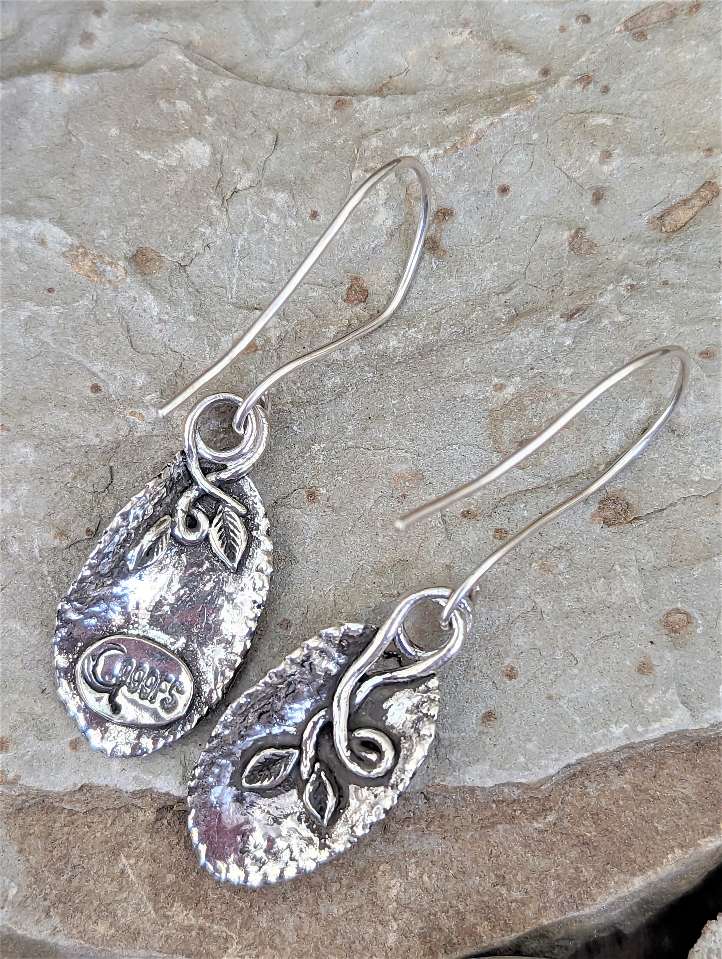 Silver Sage Leaf Earrings, Botanical Eco-Friendly Earrings, Artisan Boho Rustic Nature Inspired Jewelry