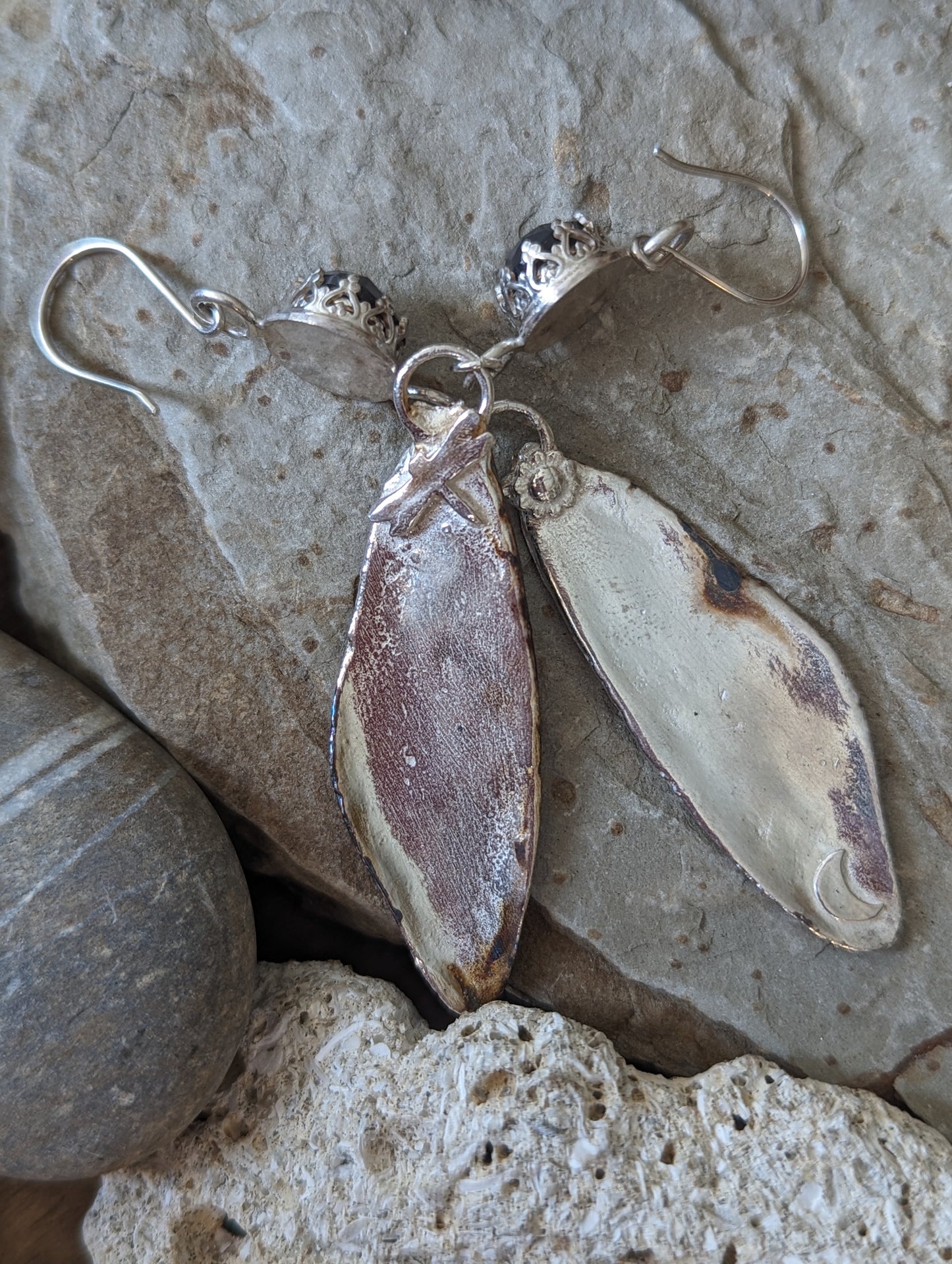 Silver Cicada Wing Long Dangle Pierced Earrings with Blue Labradorite, Eco-Friendly Bohemian