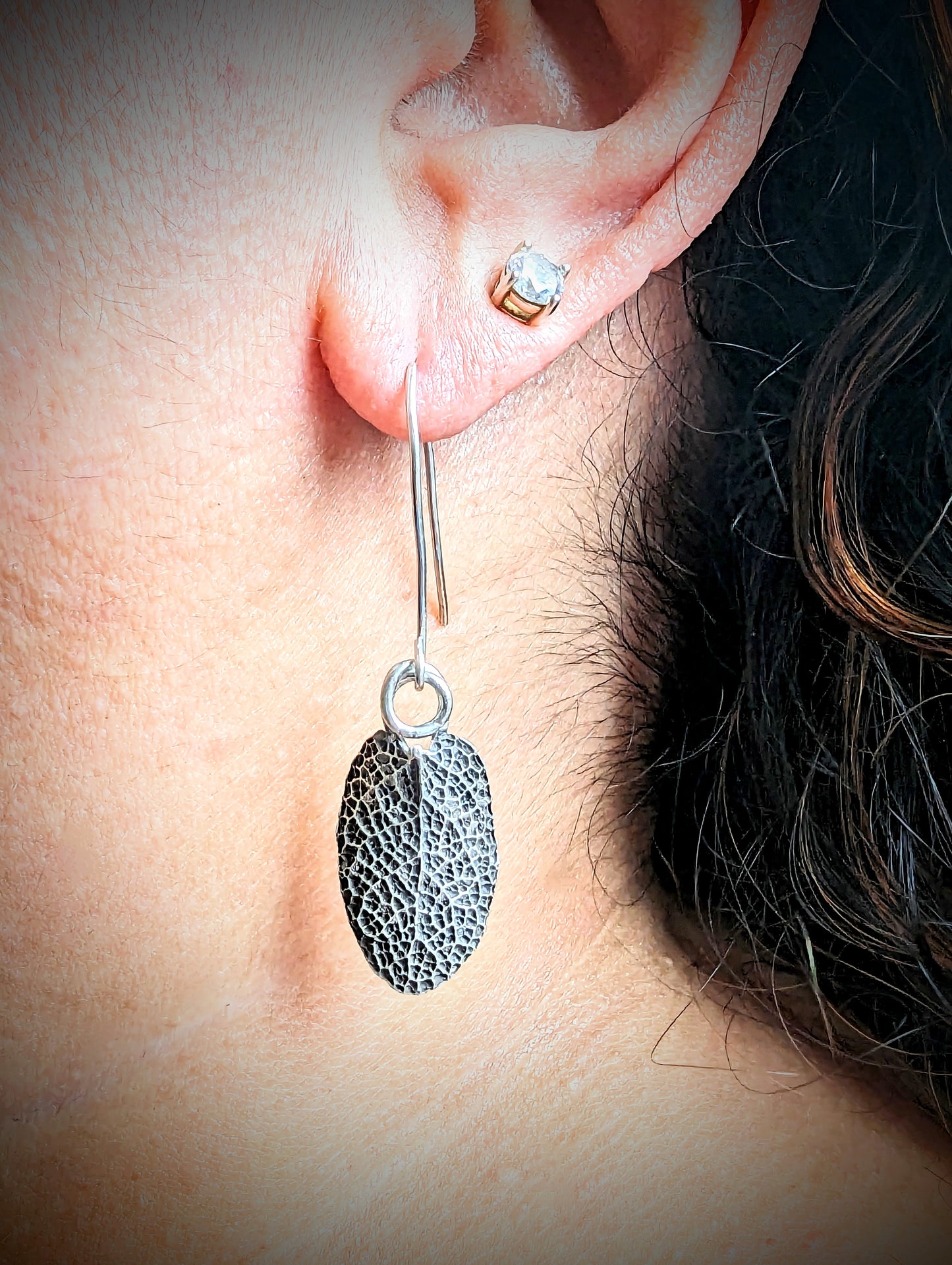 Silver Sage Leaf Earrings, Botanical Eco-Friendly Earrings, Artisan Boho Rustic Nature Inspired Jewelry