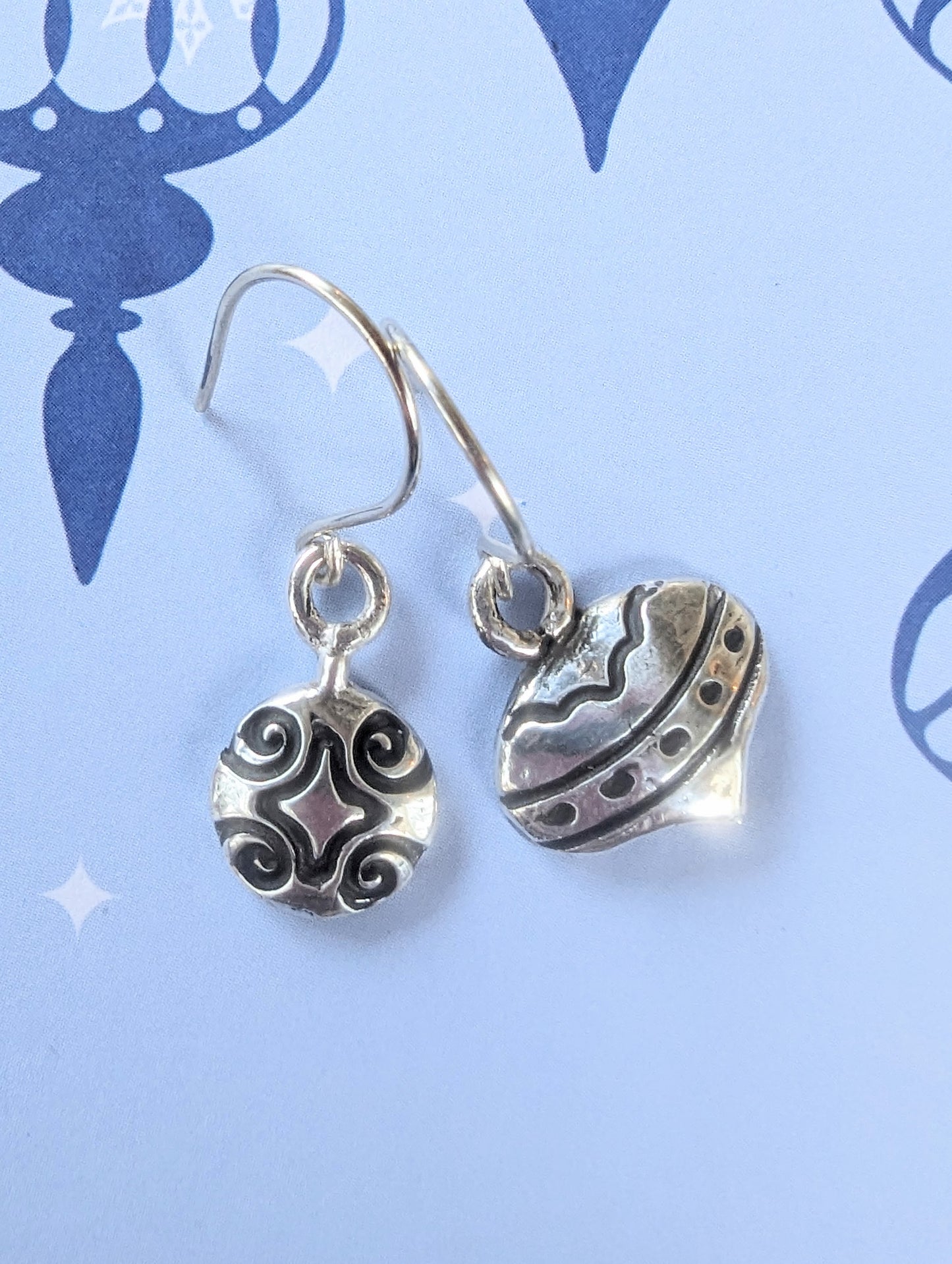 Tiny Silver Christmas Ornament Earrings