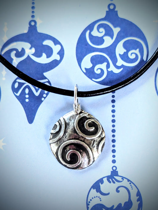 Silver Christmas Ornament Pendant on Leather Necklace