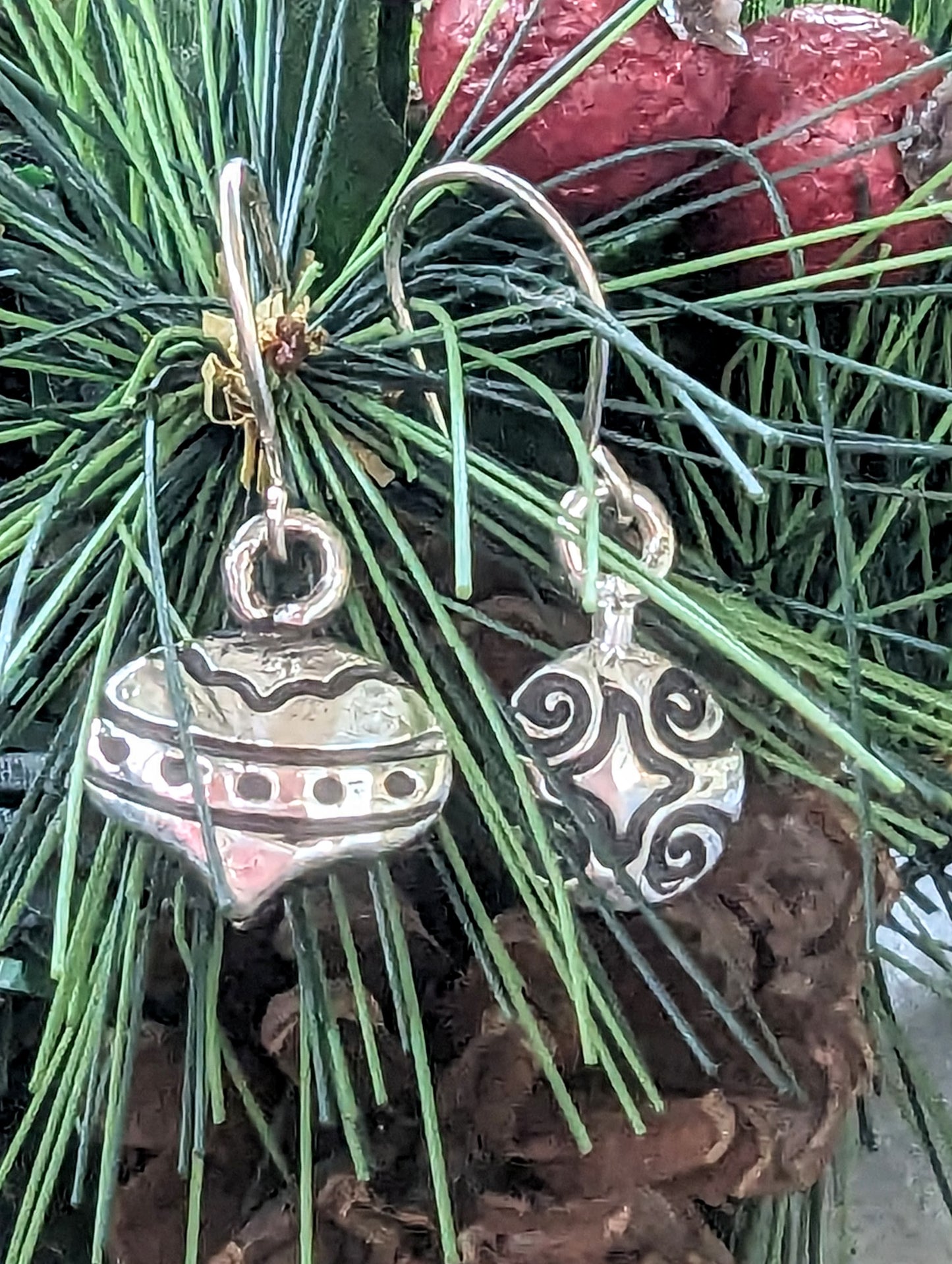 Tiny Silver Christmas Ornament Earrings