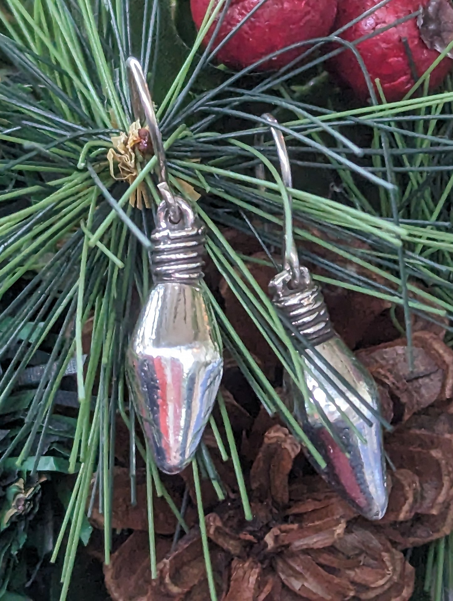 Holiday Earrings, Silver Christmas Light Earrings