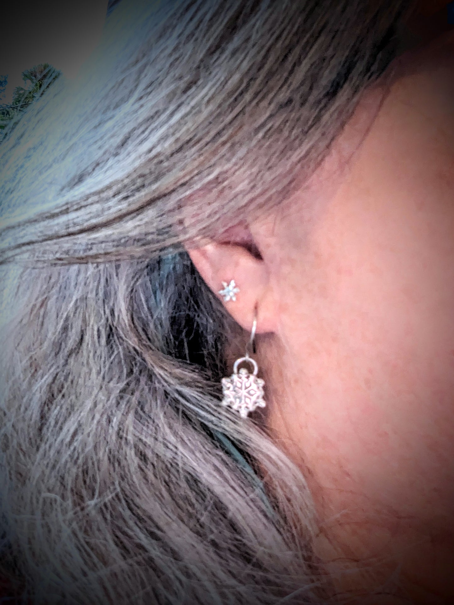 Tiny Silver Snowflake Dangle Earrings